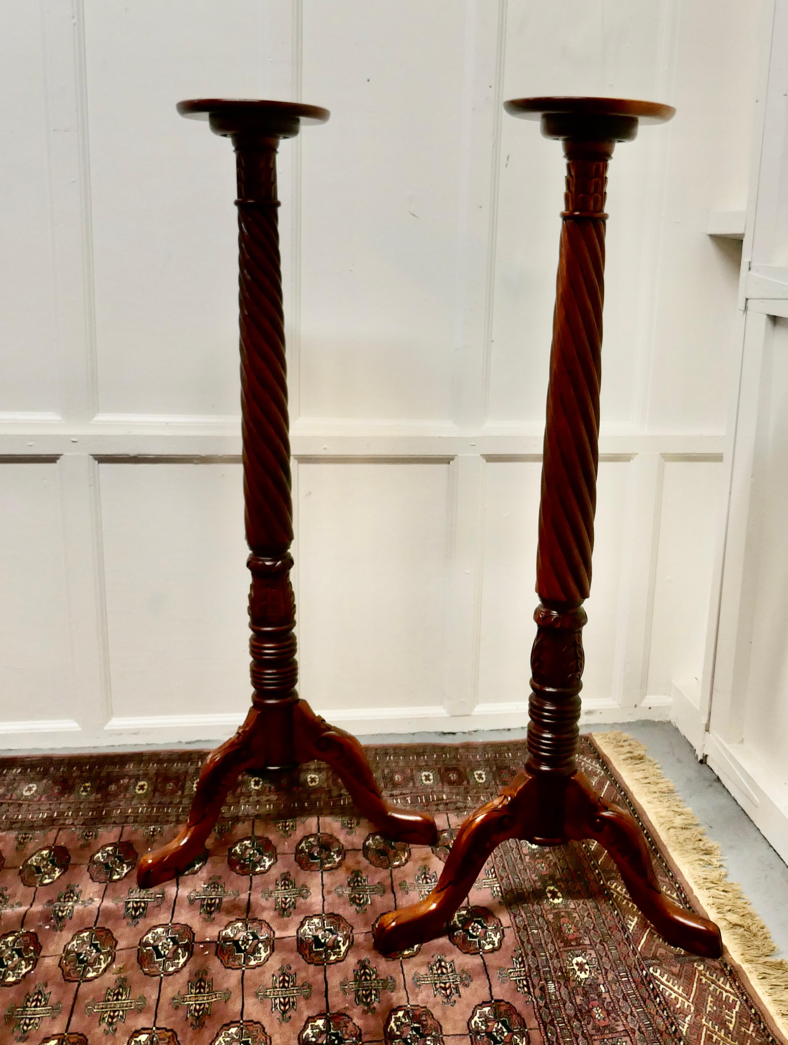 Tall Pair of Mahogany Torchère or Lamp Stands For Sale 2