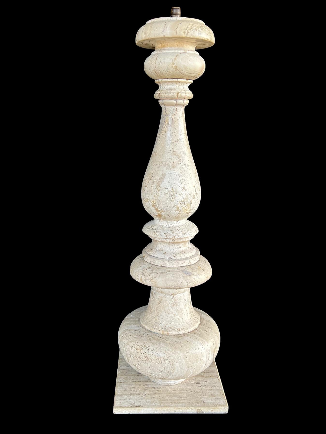 American A Tall Pair of Paul Ferrante Baroque Style Travertine Baluster-form Lamps For Sale