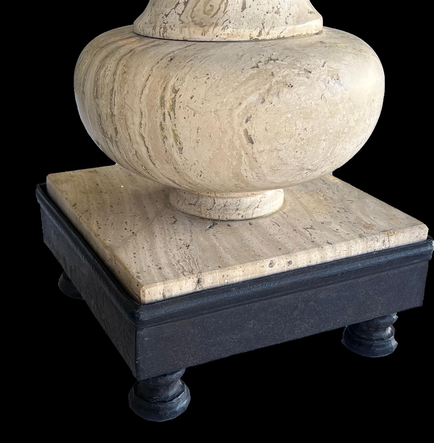 Late 20th Century A Tall Pair of Paul Ferrante Baroque Style Travertine Baluster-form Lamps For Sale