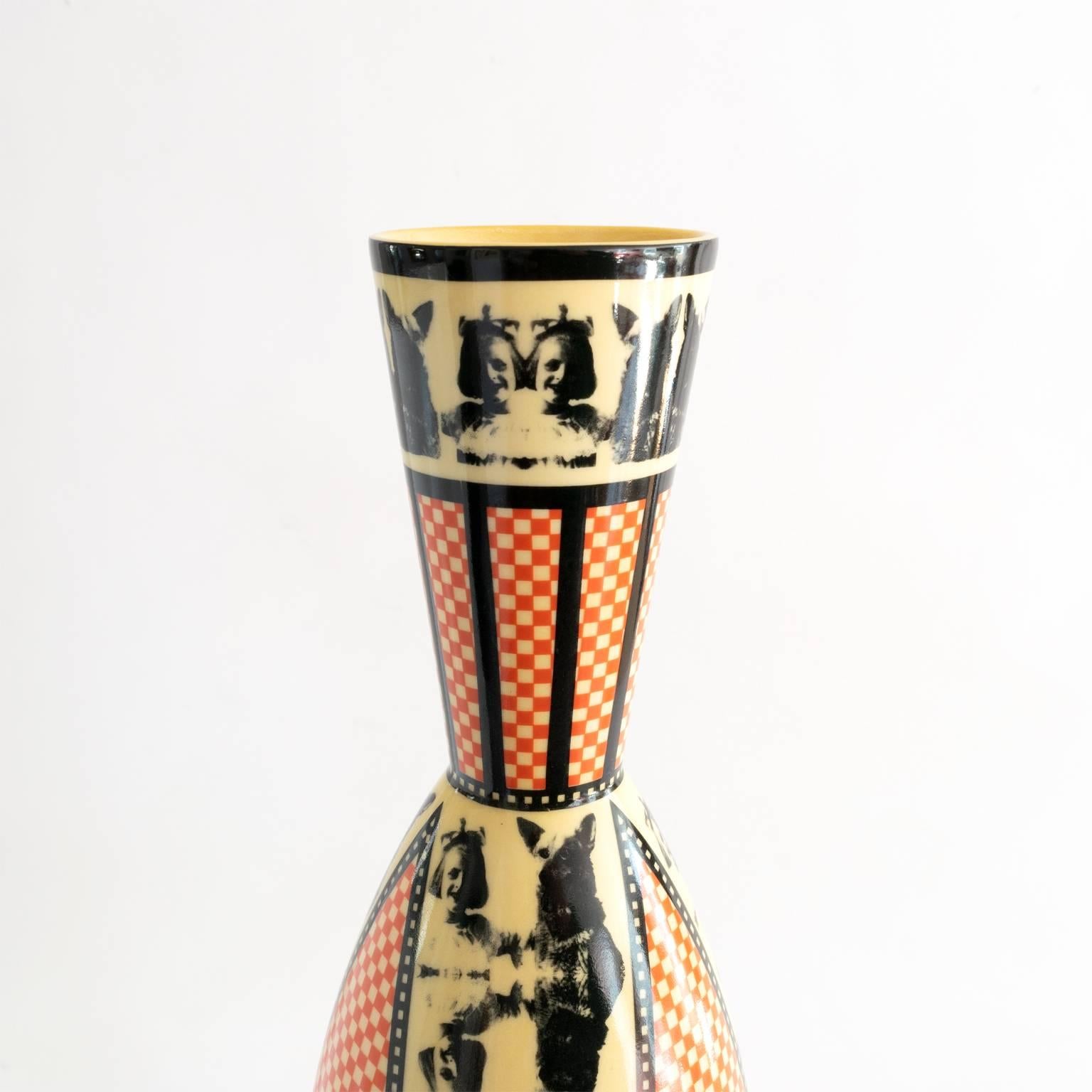Scandinavian Modern Tall Porcelain Åsa Lindström Vase for Rörstrand with Checker Pattern For Sale