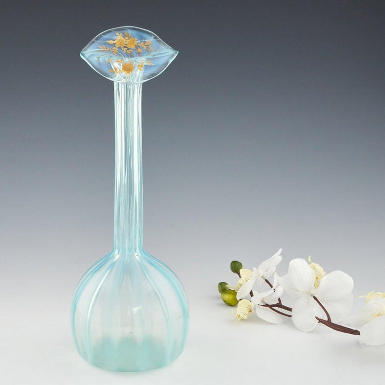 Tall Striped Blue Opaline Glass Vase, c1885 For Sale at 1stDibs