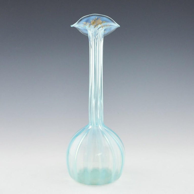 Tall Striped Blue Opaline Glass Vase, c1885 For Sale at 1stDibs