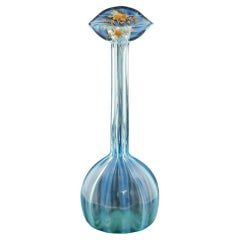 Tall Striped Blue Opaline Glass Vase, c1885