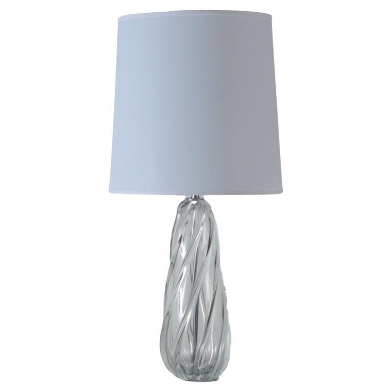 Tall Swirl Glass Table Lamp on Chrome Base For Sale at 1stDibs