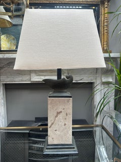 A Tall Travertine and Bronze Table Lamp