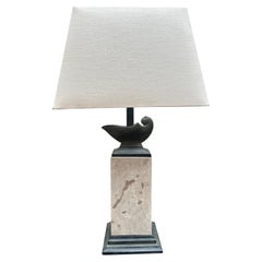 A Tall Travertine and Bronze Table Lamp