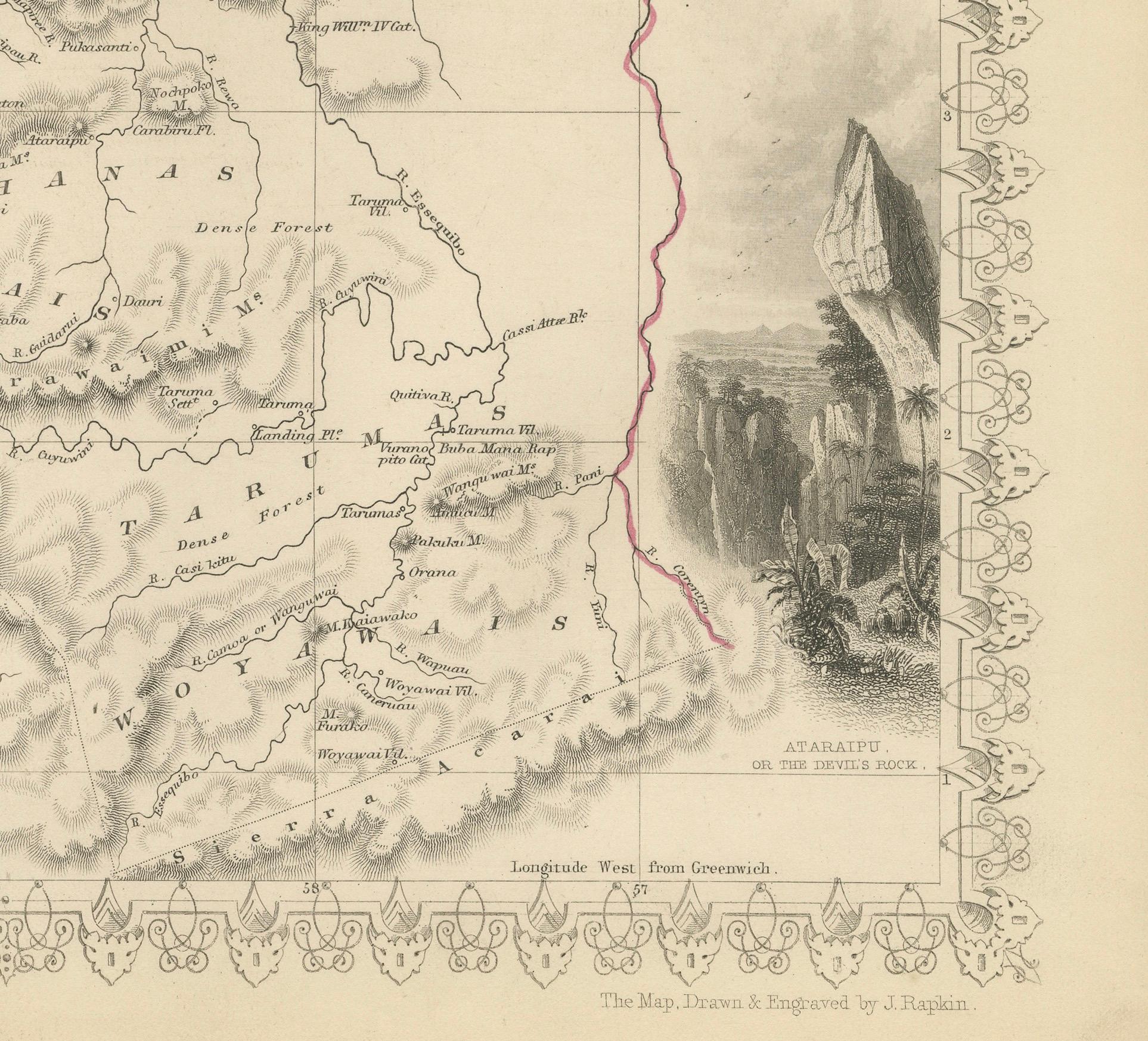 A Tallis-Karte von britischem Guiana mit Kolonial Vignetten und anderen Wahrzeichen der Kolonialzeit, 1851 (Mittleres 19. Jahrhundert) im Angebot