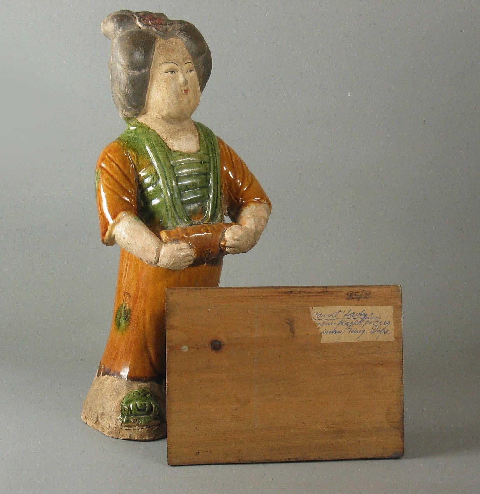 Pottery Tang Style Sancai-Glazed Figure of a Court Lady For Sale