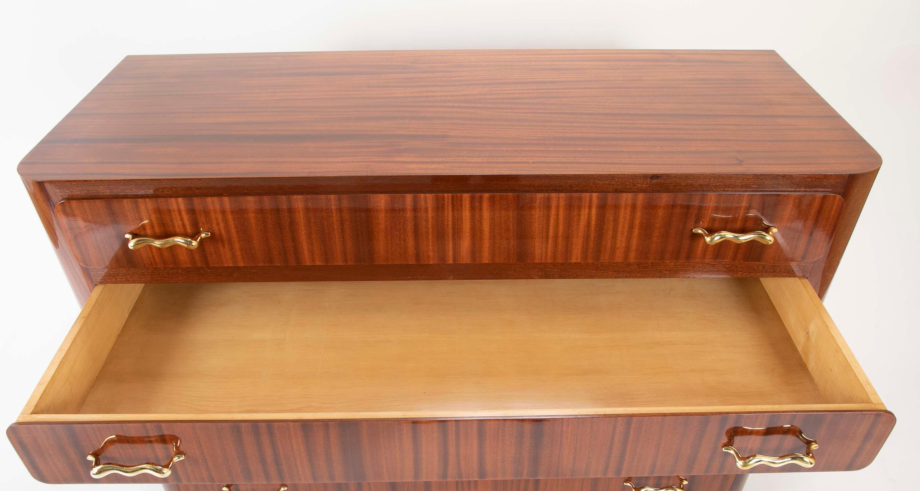 Tapered Sapele and Gilt Bronze Chest Designed by Guglielmo Ulrich 3