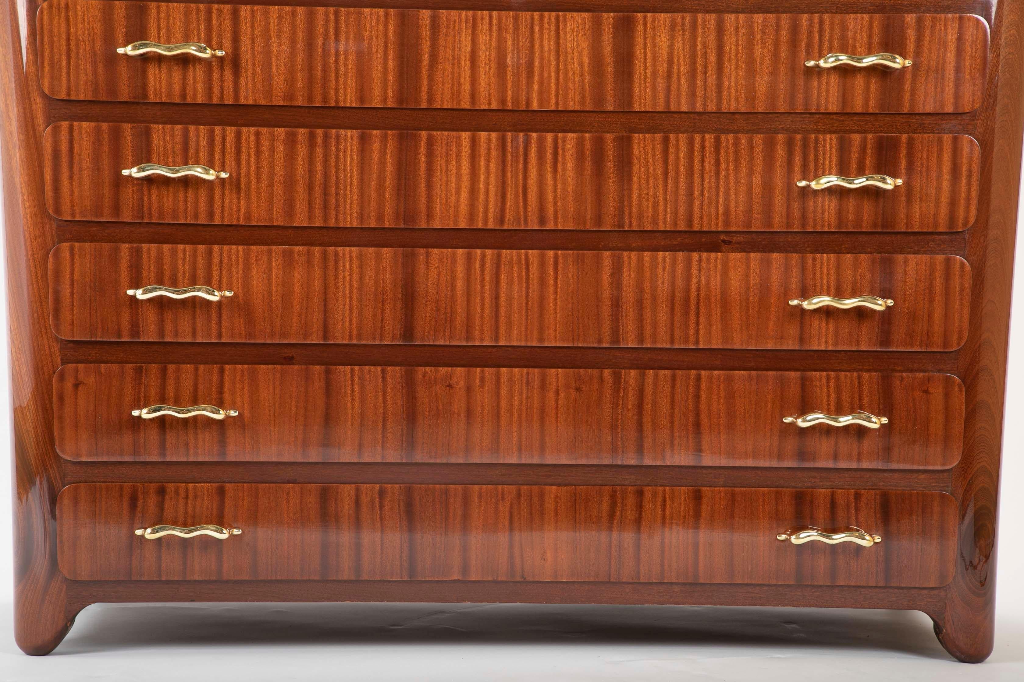 Modern Tapered Sapele and Gilt Bronze Chest Designed by Guglielmo Ulrich