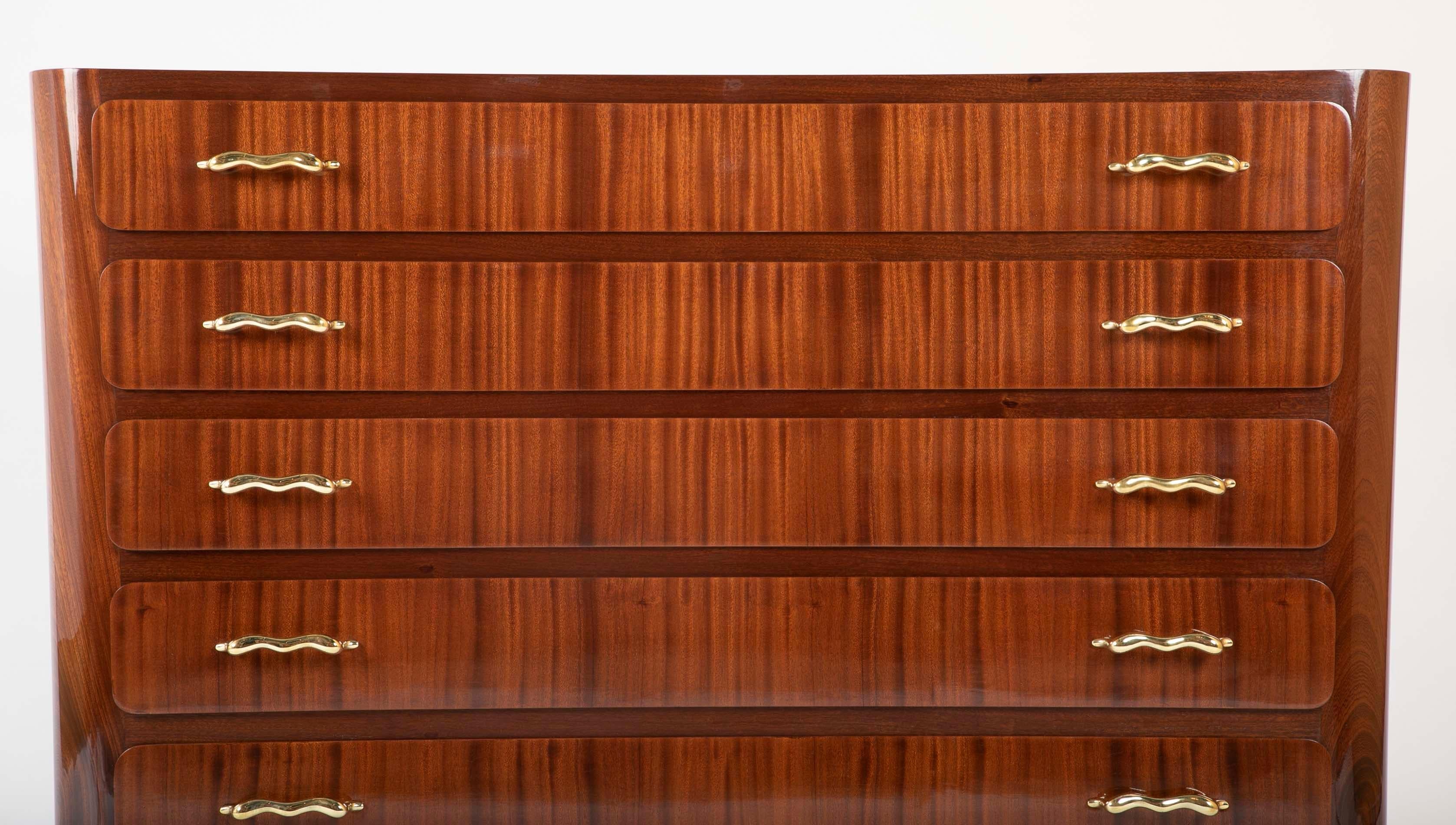 Italian Tapered Sapele and Gilt Bronze Chest Designed by Guglielmo Ulrich