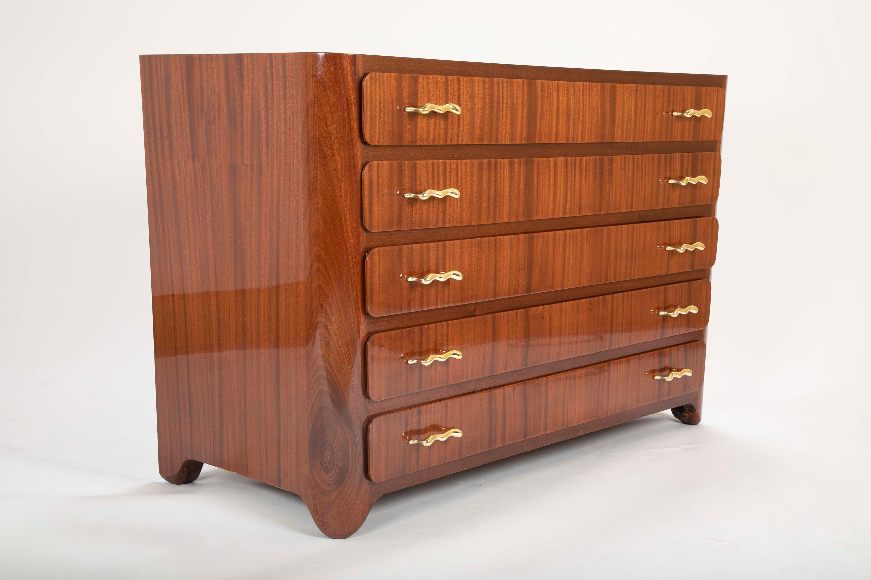 Tapered Sapele and Gilt Bronze Chest Designed by Guglielmo Ulrich In Good Condition In Stamford, CT