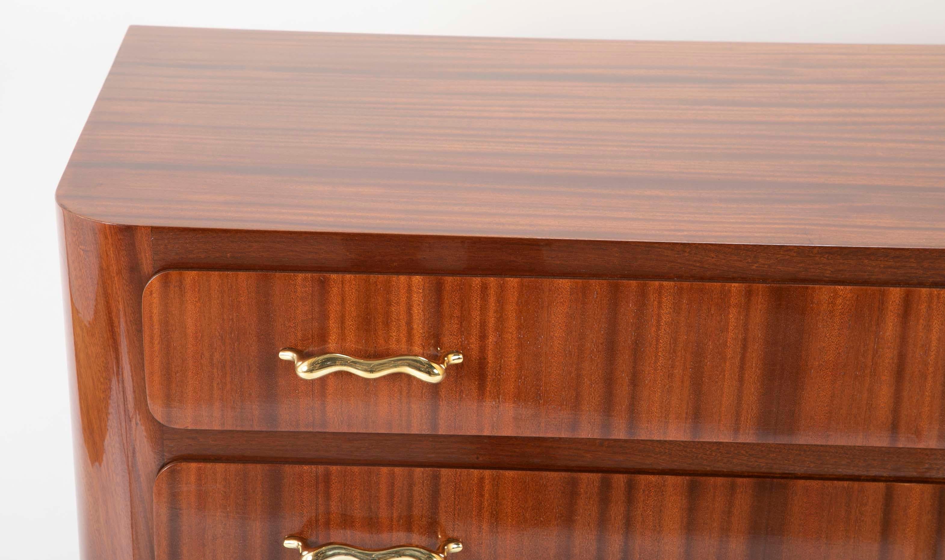 Mid-20th Century Tapered Sapele and Gilt Bronze Chest Designed by Guglielmo Ulrich