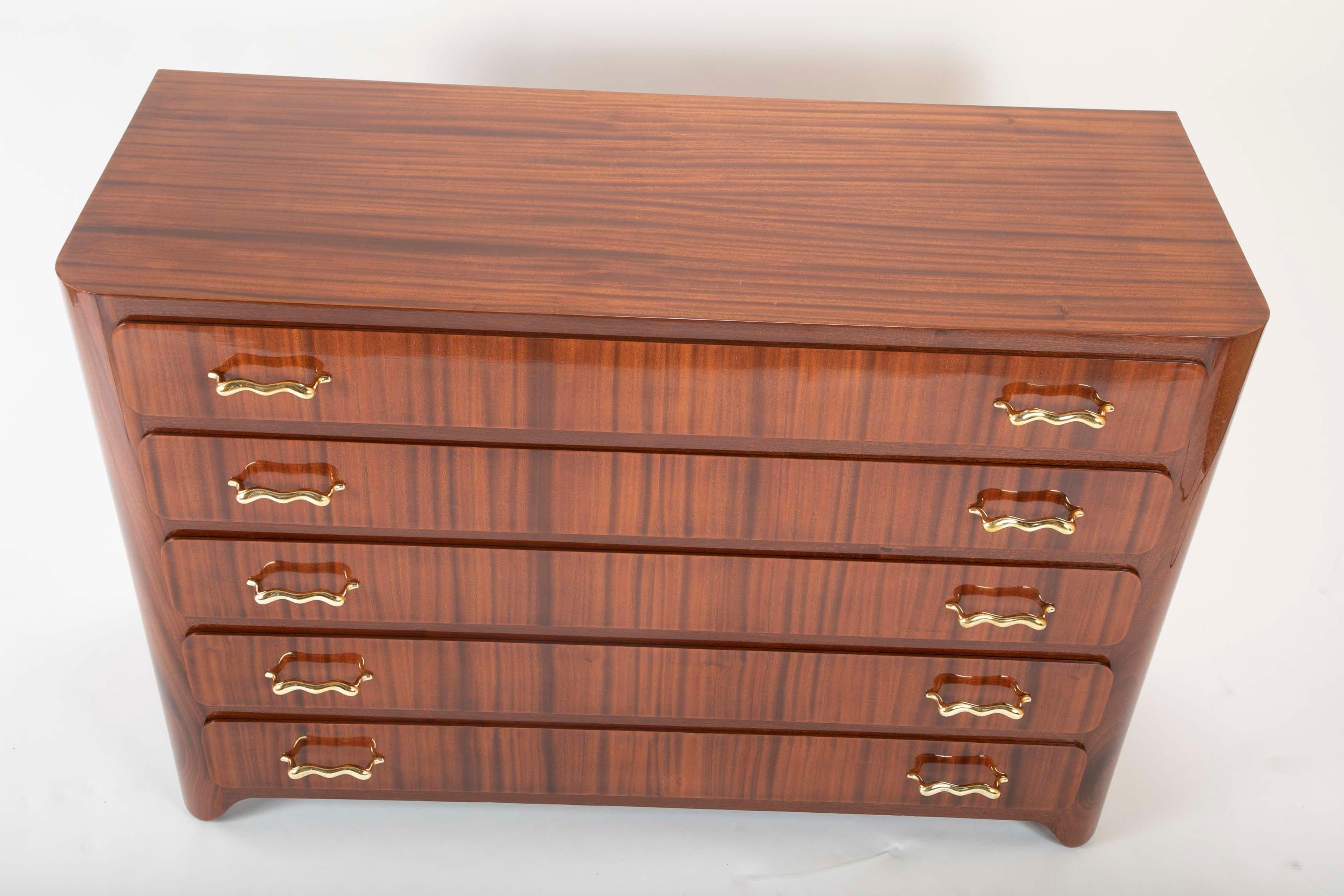 Tapered Sapele and Gilt Bronze Chest Designed by Guglielmo Ulrich 1