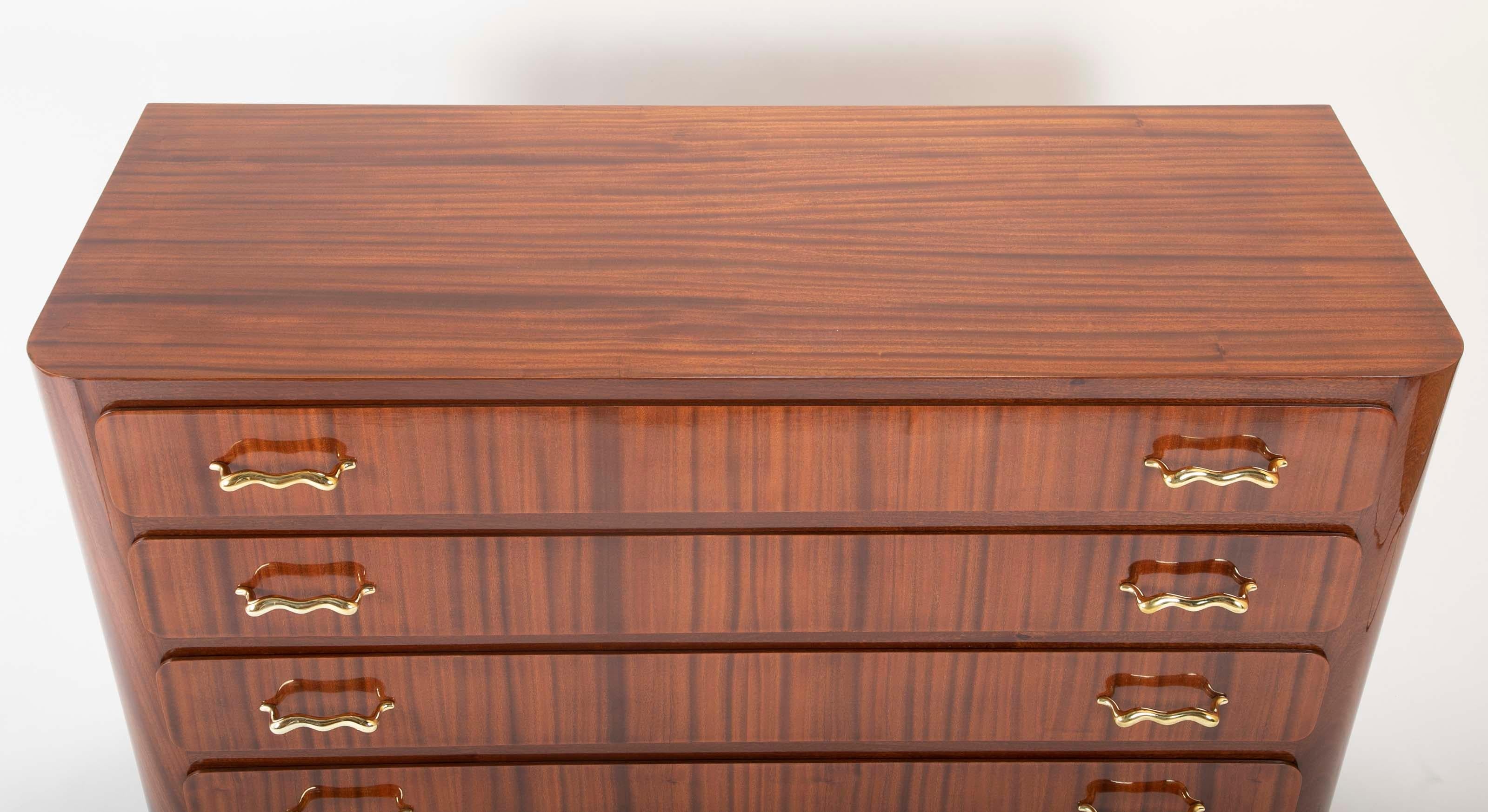 Tapered Sapele and Gilt Bronze Chest Designed by Guglielmo Ulrich 2