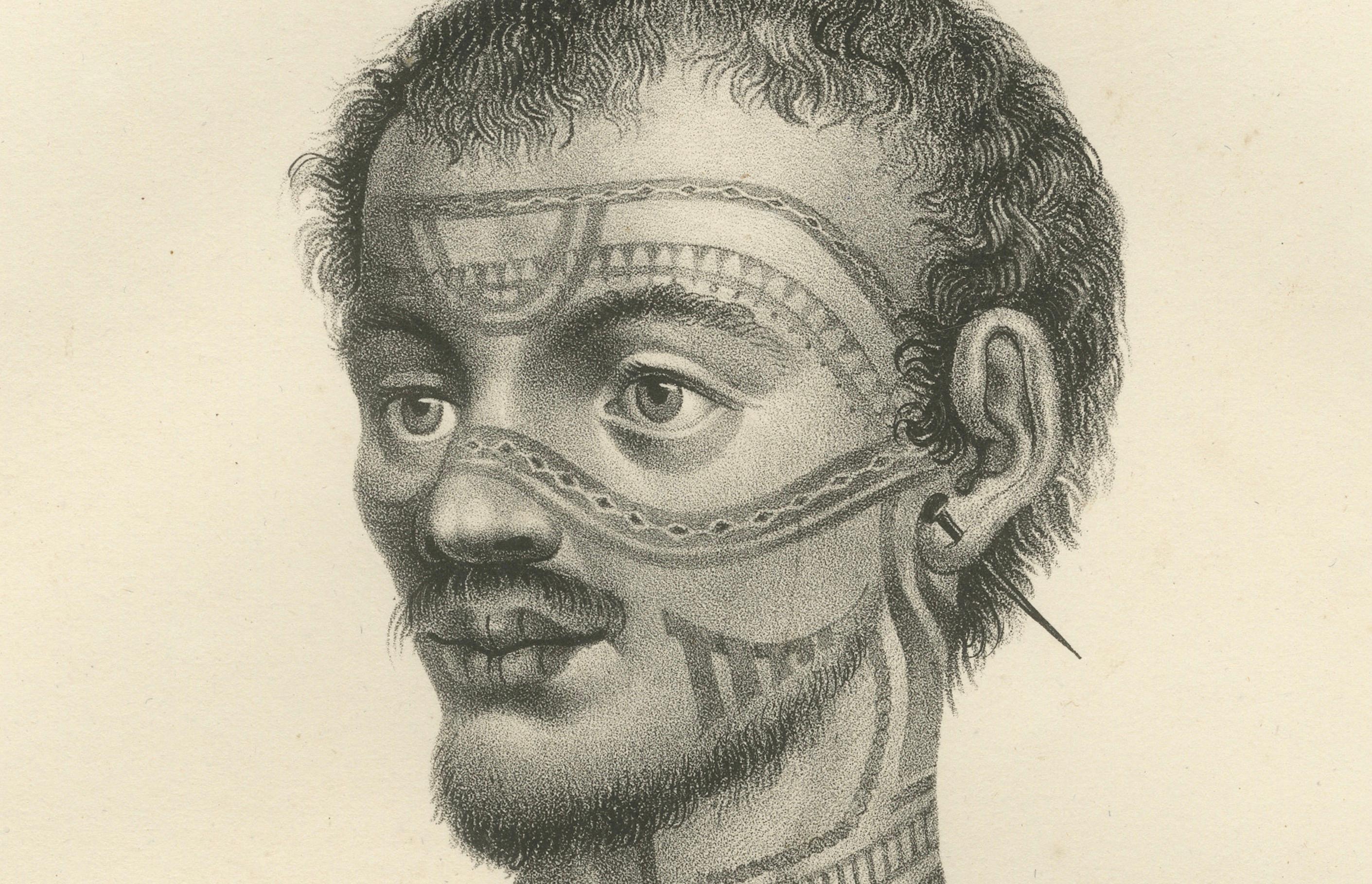 Un hombre tatuado de Nuku Hiva, Polinesia Francesa, por Karl Joseph Brodtmann, 1836 Mediados del siglo XIX en venta