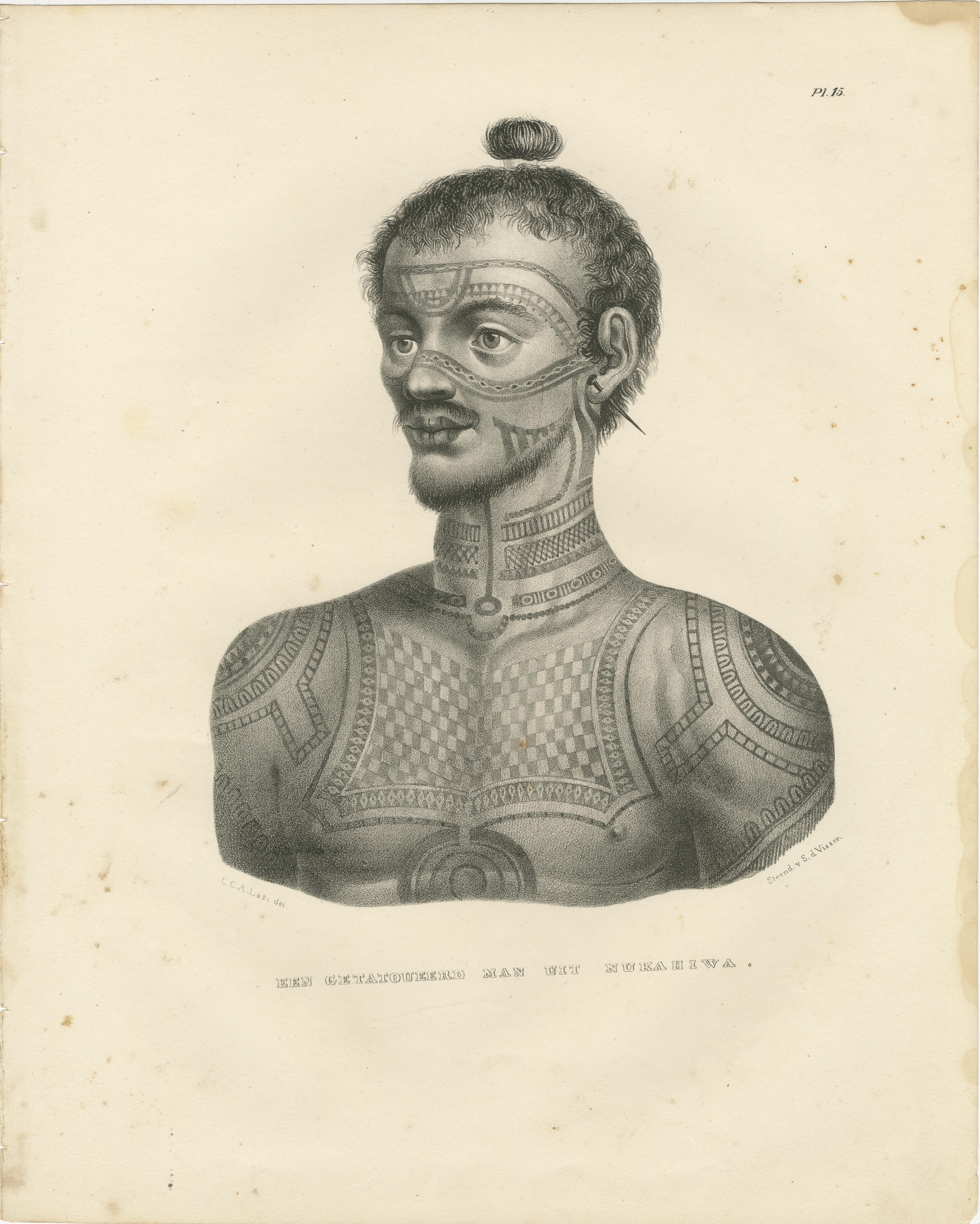 Un hombre tatuado de Nuku Hiva, Polinesia Francesa, por Karl Joseph Brodtmann, 1836 en venta 1