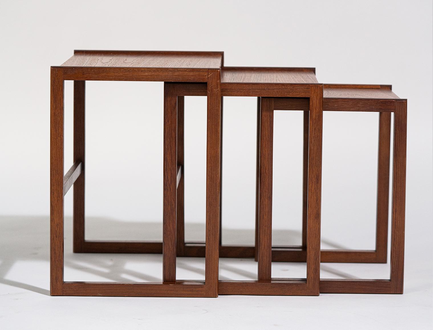 Mid-Century Modern Teak and Mahogany Dream; Nest of Three Tables from 1960s, Sweden For Sale