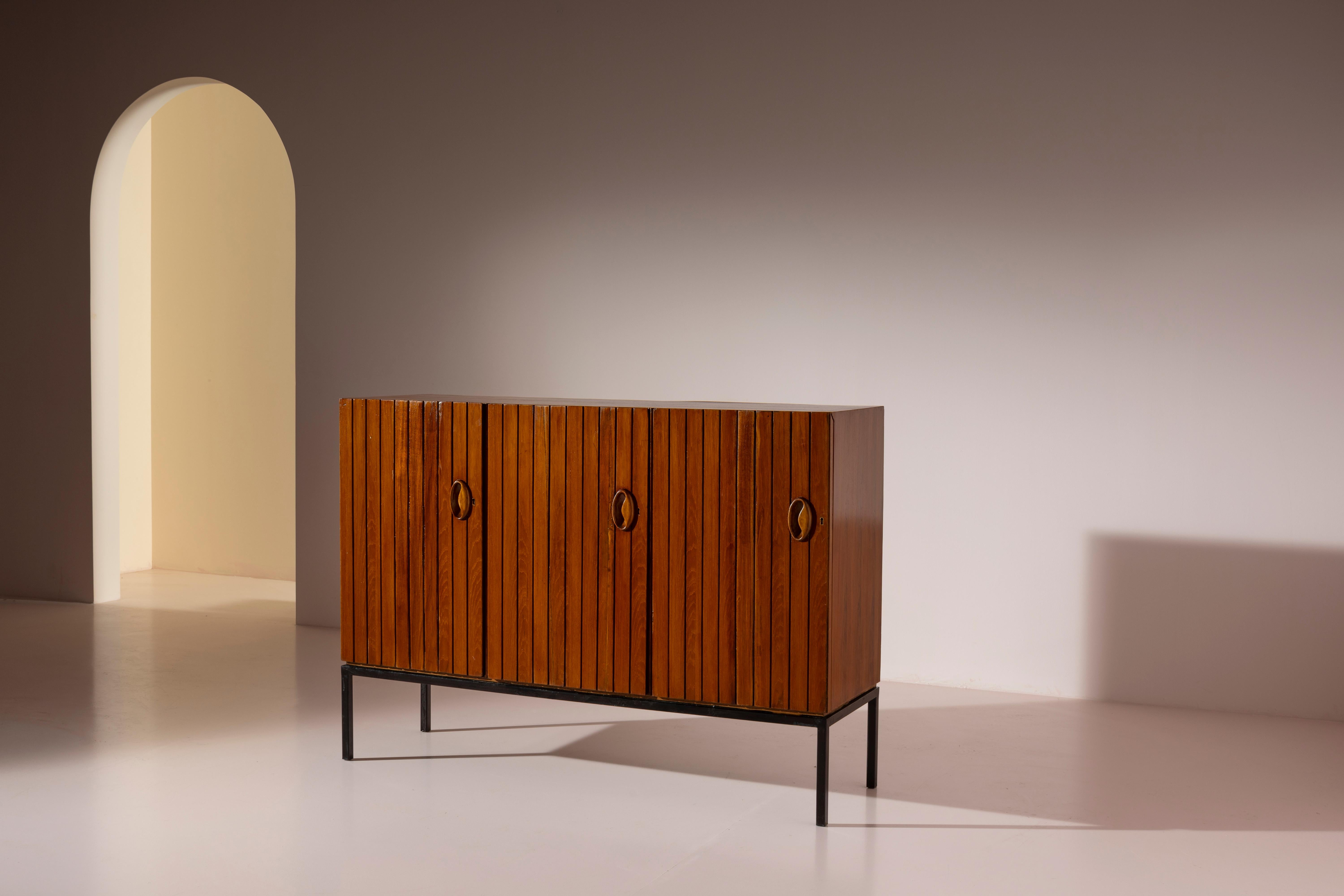 Italian A teak and metal credenza made by Barraja Palermo, Italy, 1950s For Sale