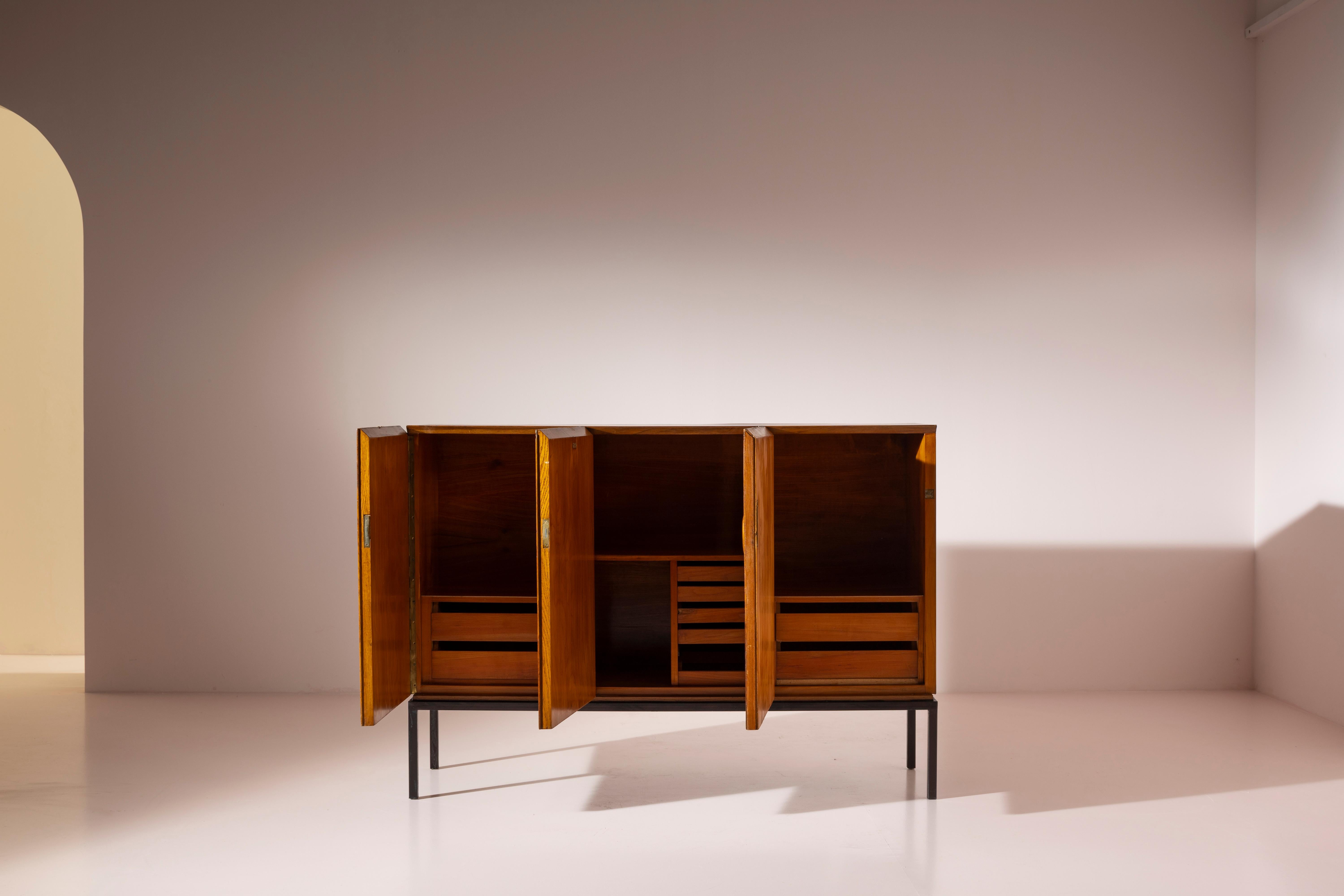 Mid-20th Century A teak and metal credenza made by Barraja Palermo, Italy, 1950s For Sale