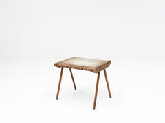 Sgabello in teak e corda di Georges Tigien, per Pradera, anni '50