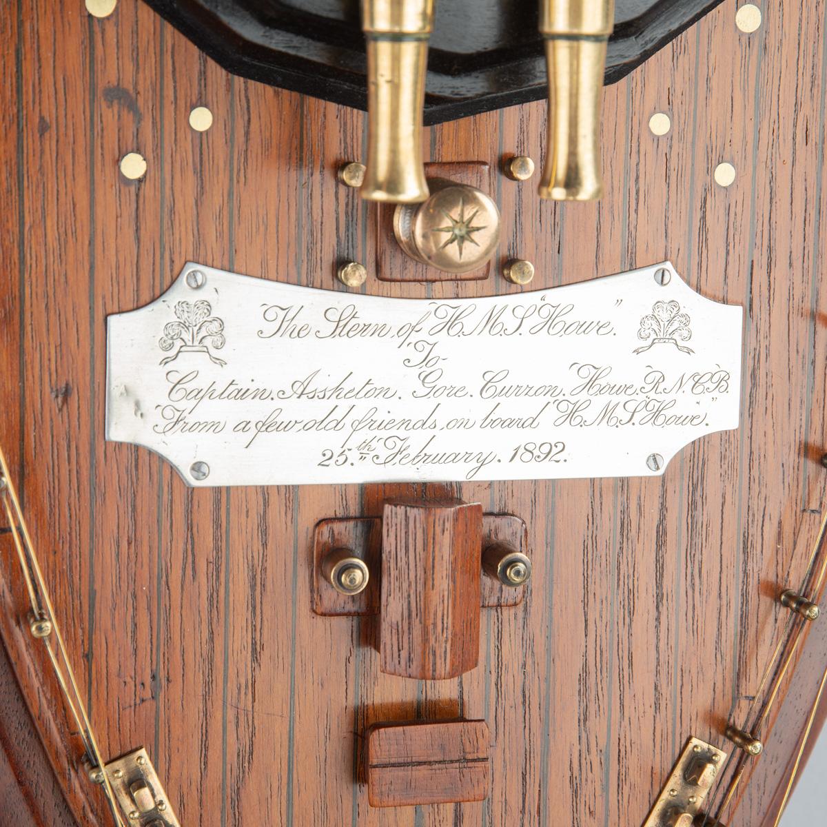 19th Century A Teak Model of the Stern of HMS Howe, Presented to Captain Assheton Gore For Sale