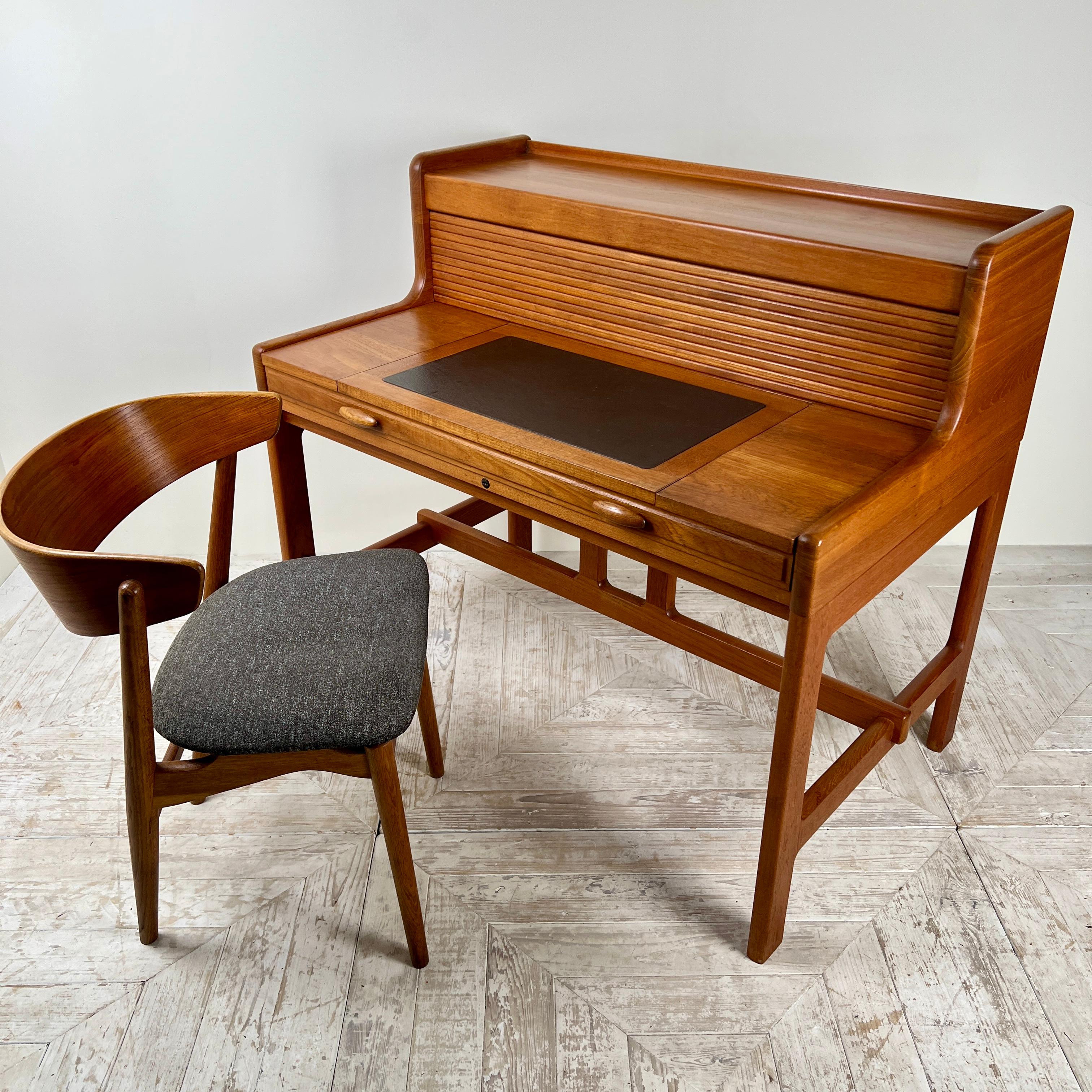 Mid-Century Modern A Teak Tambour Desk Designed By John Mortensen For Dyrlund, Denmark