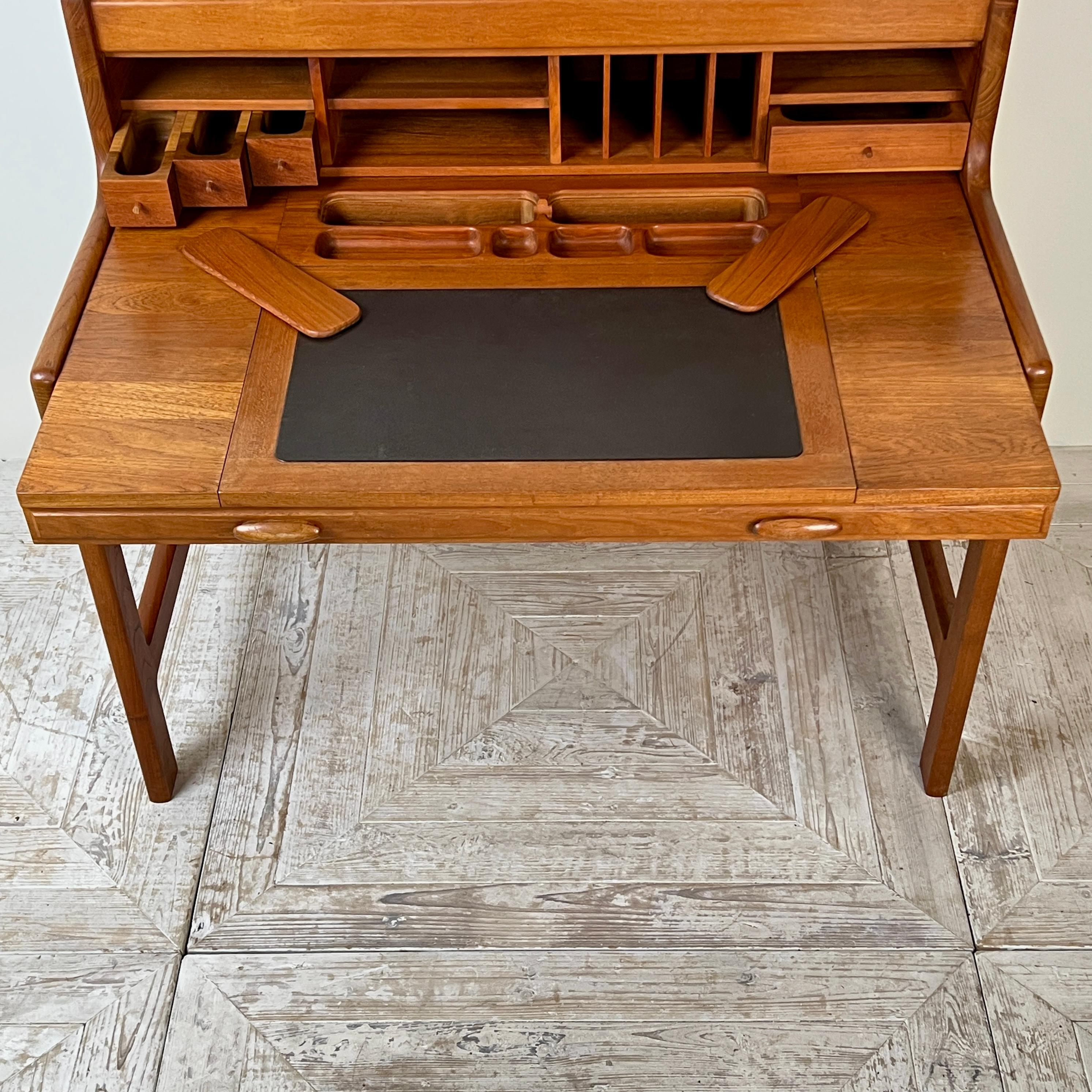 Danish A Teak Tambour Desk Designed By John Mortensen For Dyrlund, Denmark