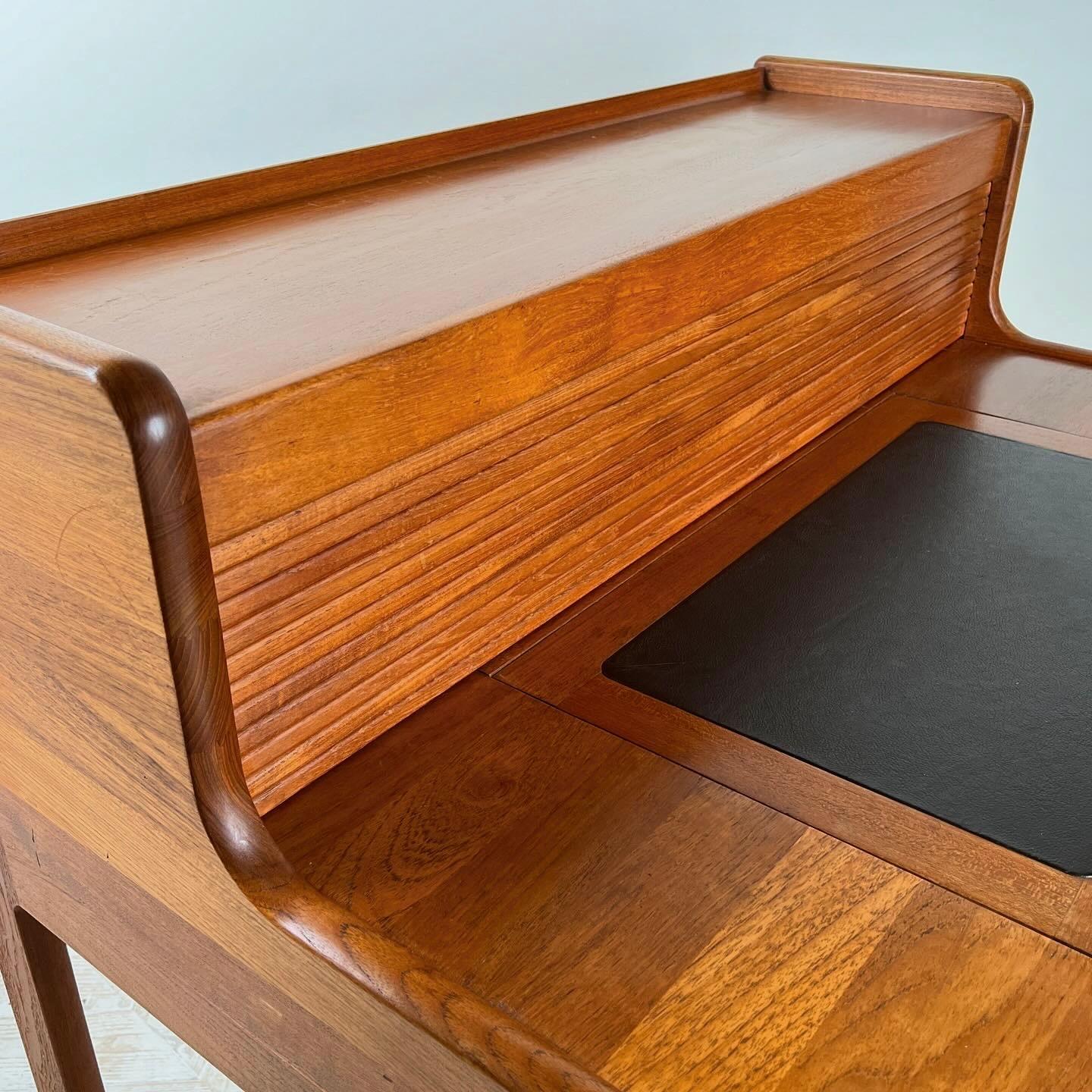 A Teak Tambour Desk Designed By John Mortensen For Dyrlund, Denmark 1