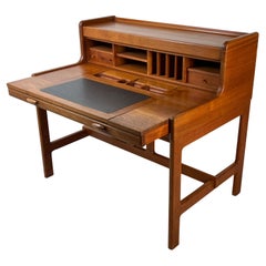 A Teak Tambour Desk Designed By John Mortensen For Dyrlund, Denmark