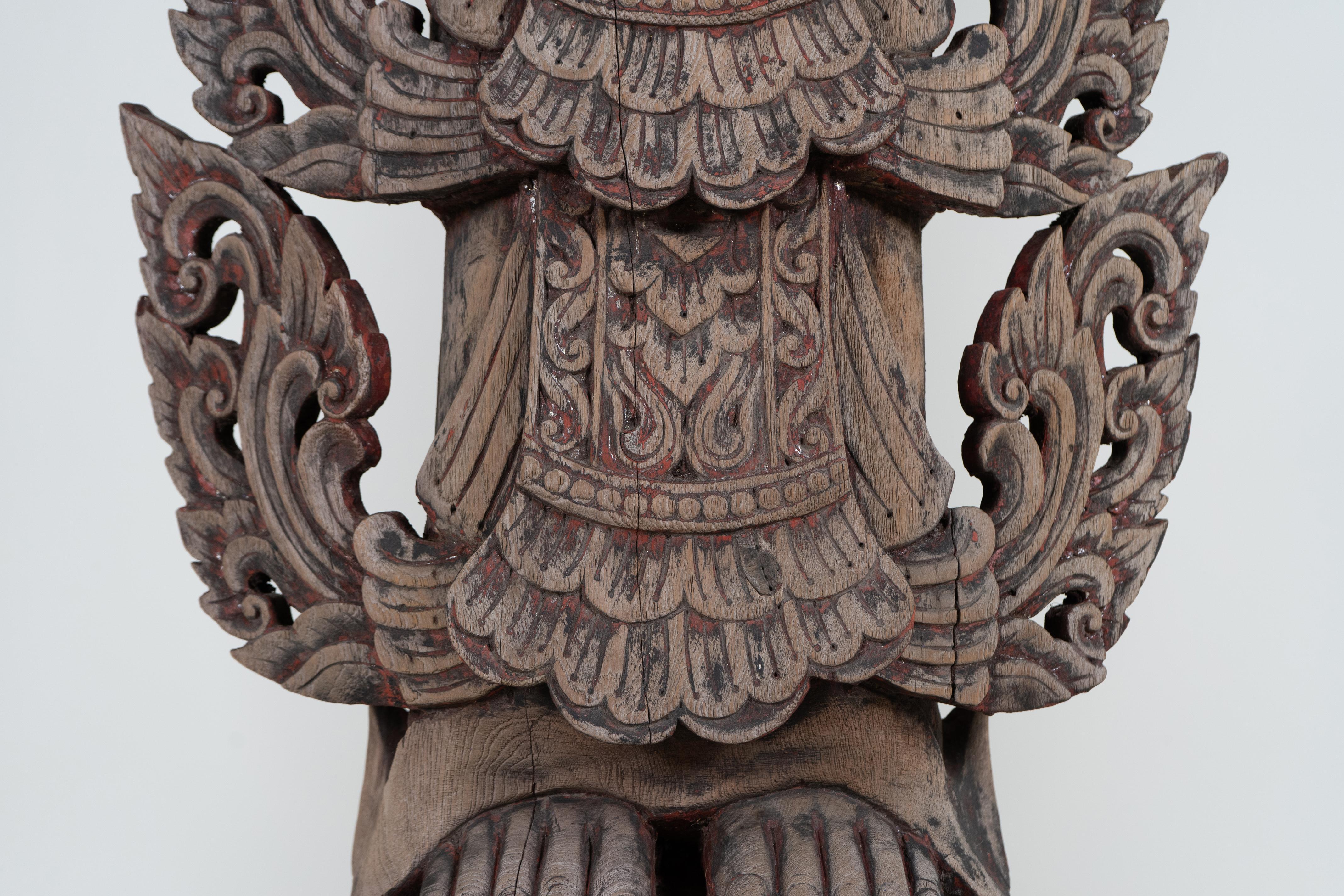 A Teak Wood Sculpture In The Form of a Thai Greeting Angel For Sale 8
