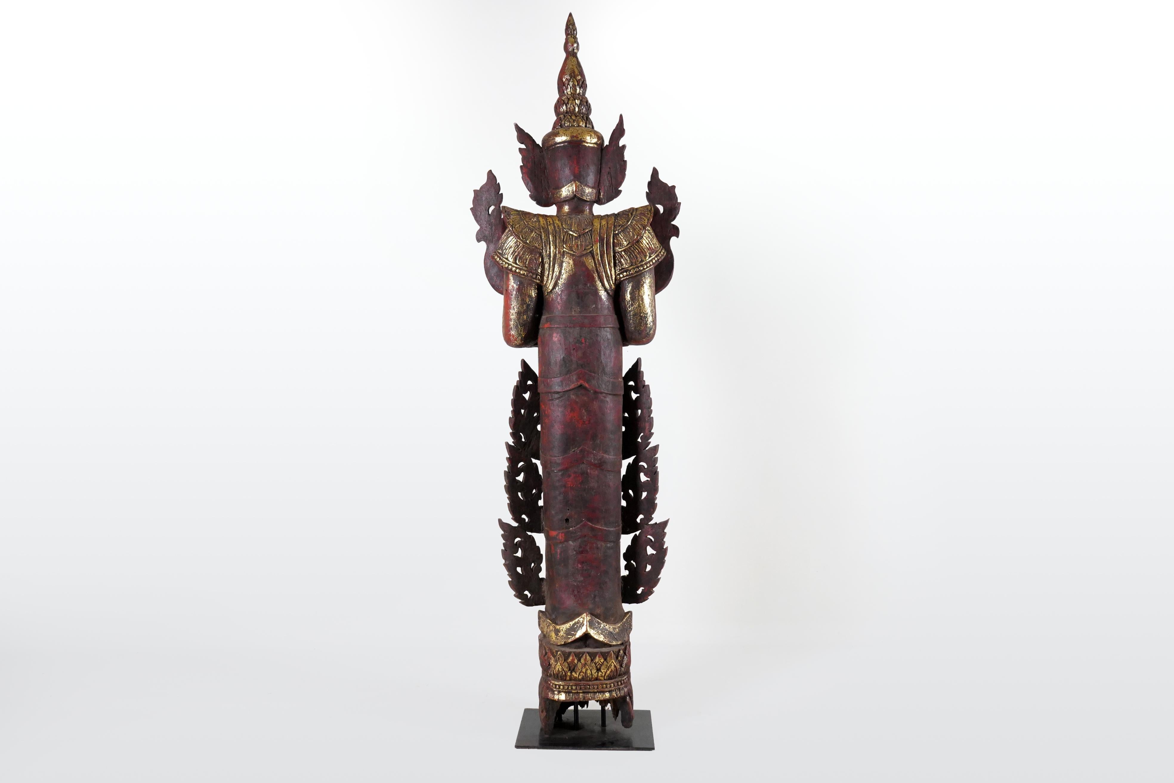 A Teak Wood Sculpture In The Form of a Thai Greeting Angel For Sale 2