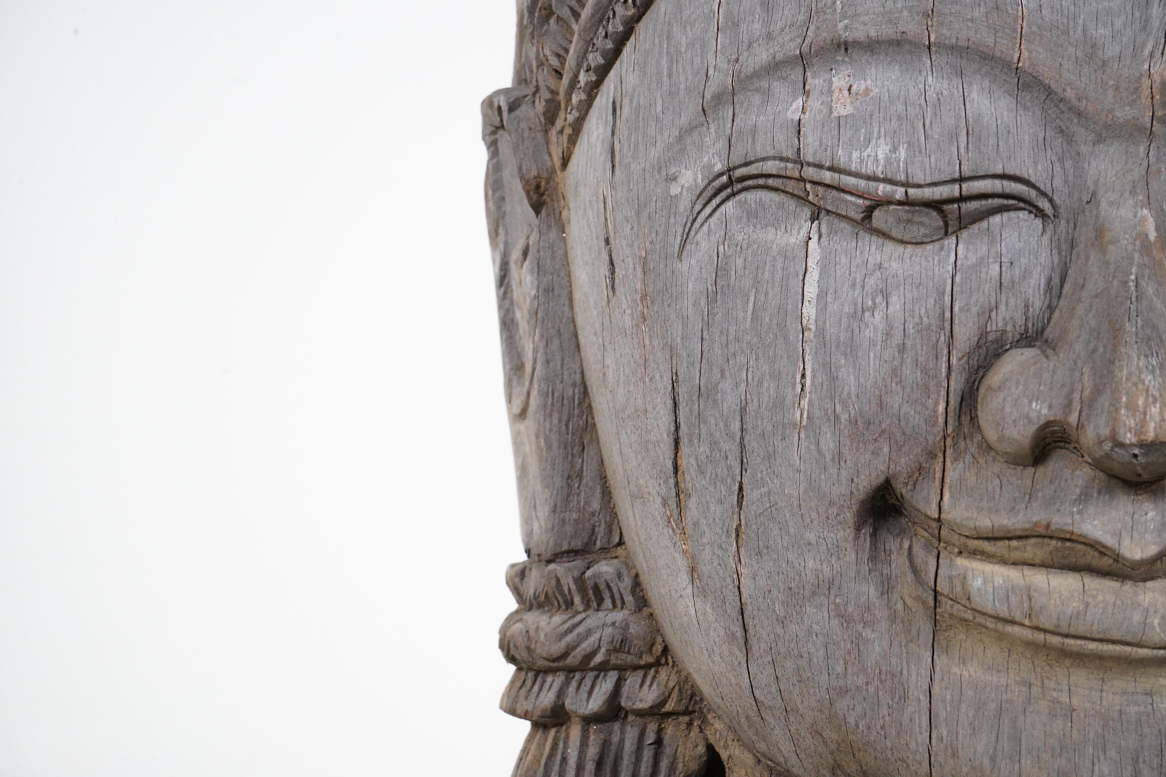 Thai A Teak Wood Sculpture of a Cambodian Apsara Goddess