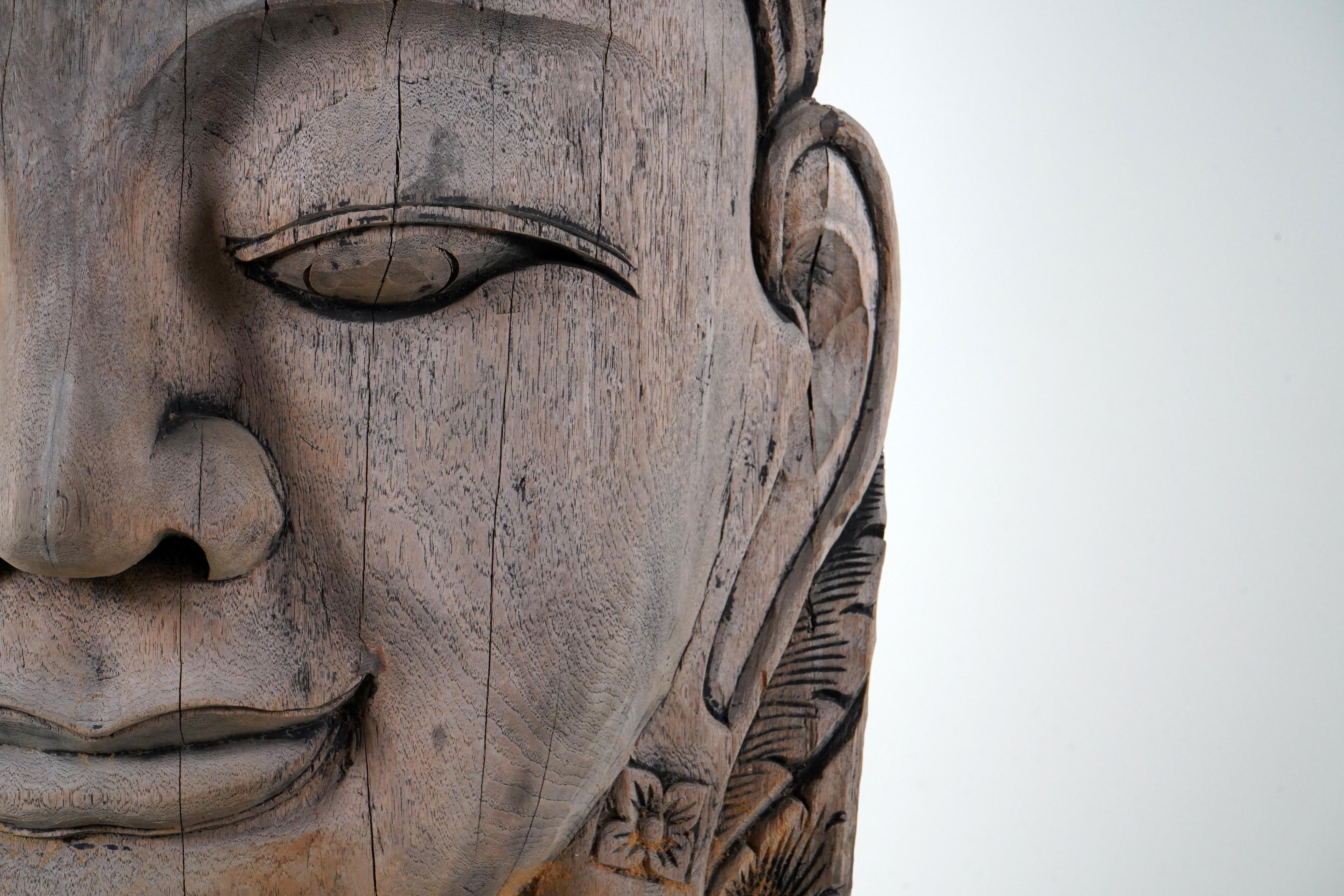 Thai A Teak Wood Sculpture of a Cambodian Apsara Goddess For Sale
