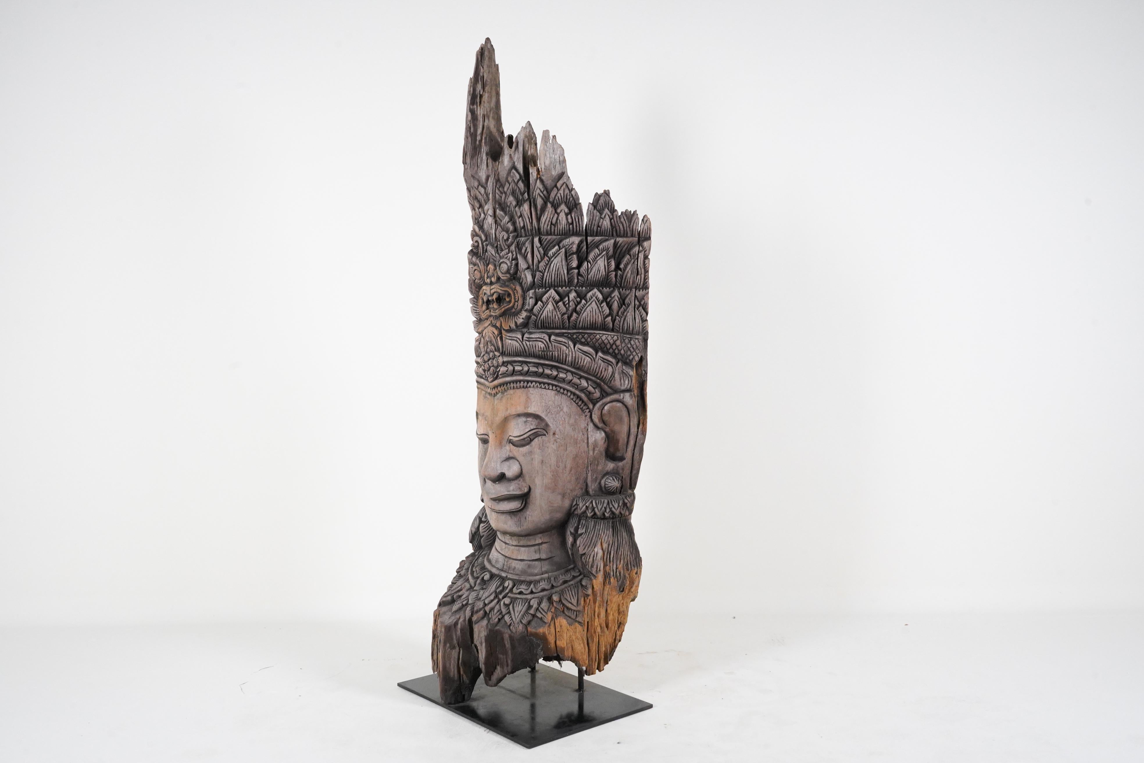 Thai A Teak Wood Sculpture of a Cambodian Apsara Goddess
