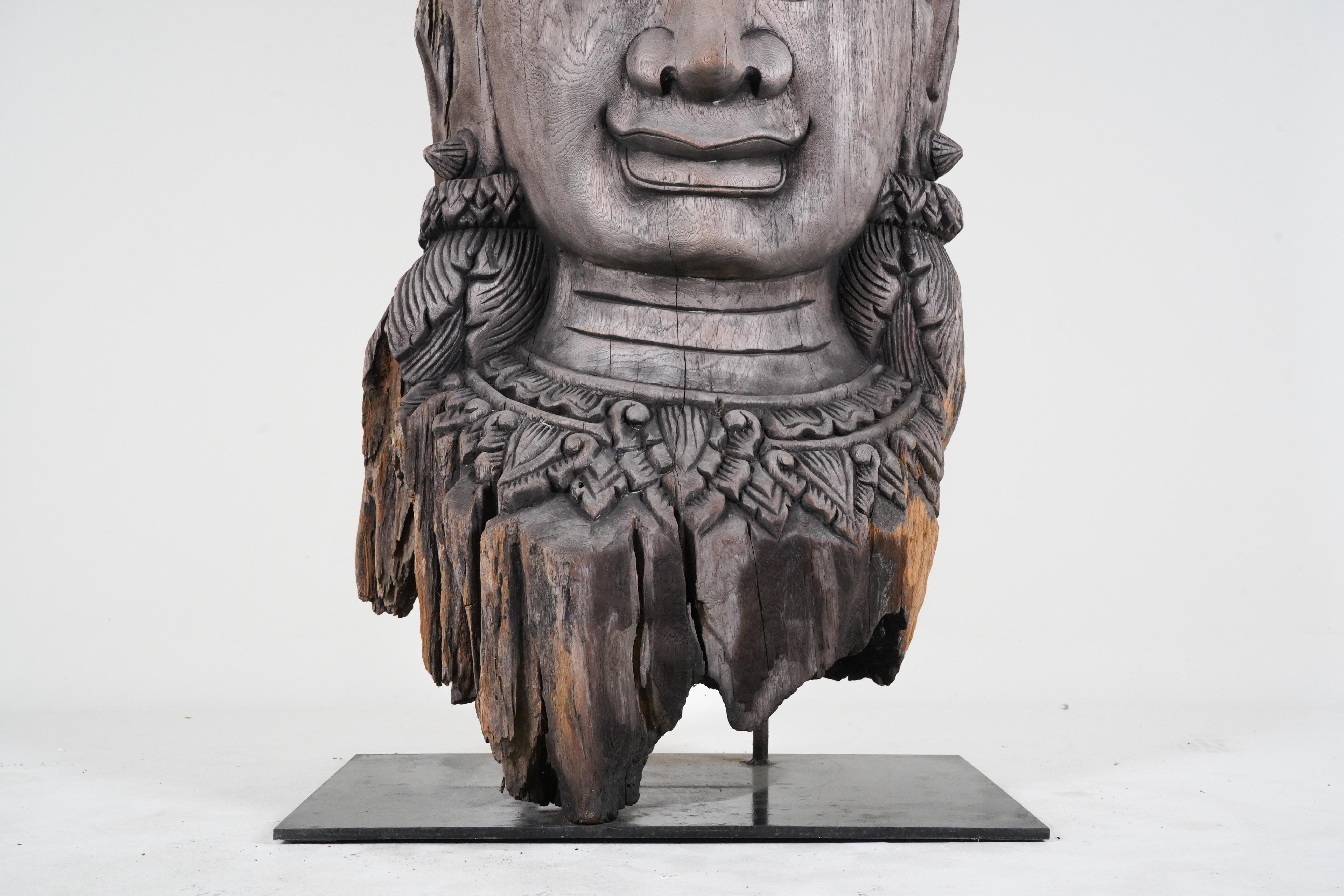 Contemporary A Teak Wood Sculpture of a Cambodian Apsara Goddess