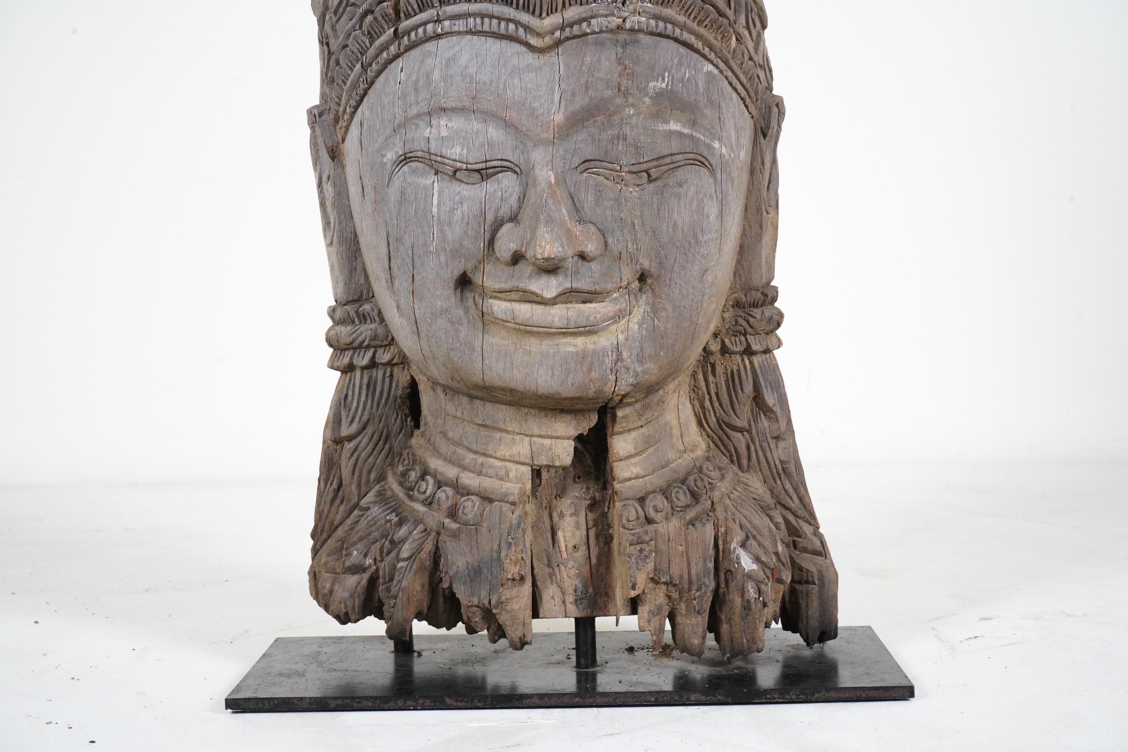 A Teak Wood Sculpture of a Cambodian Apsara Goddess 1