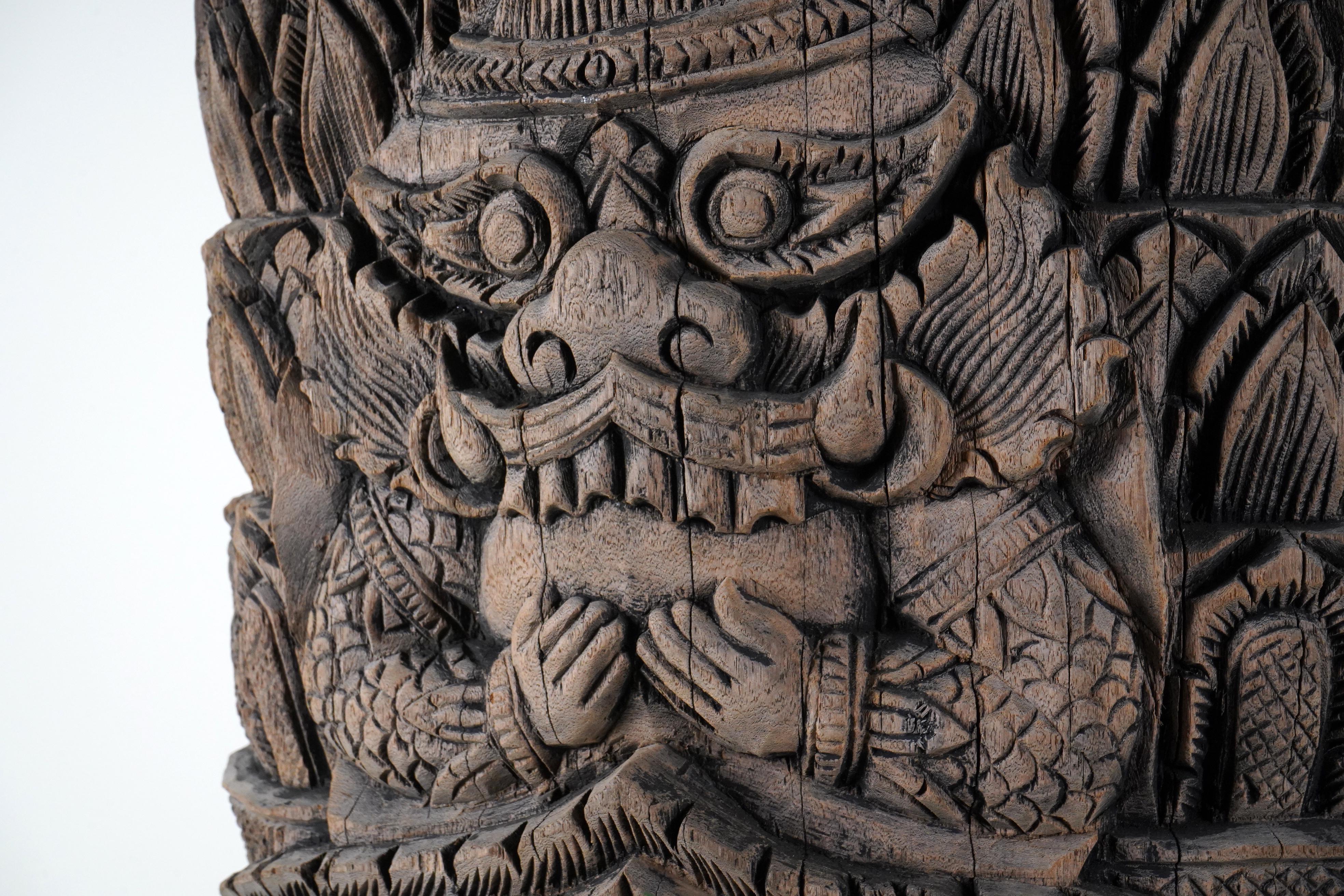 A Teak Wood Sculpture of a Cambodian Apsara Goddess For Sale 4