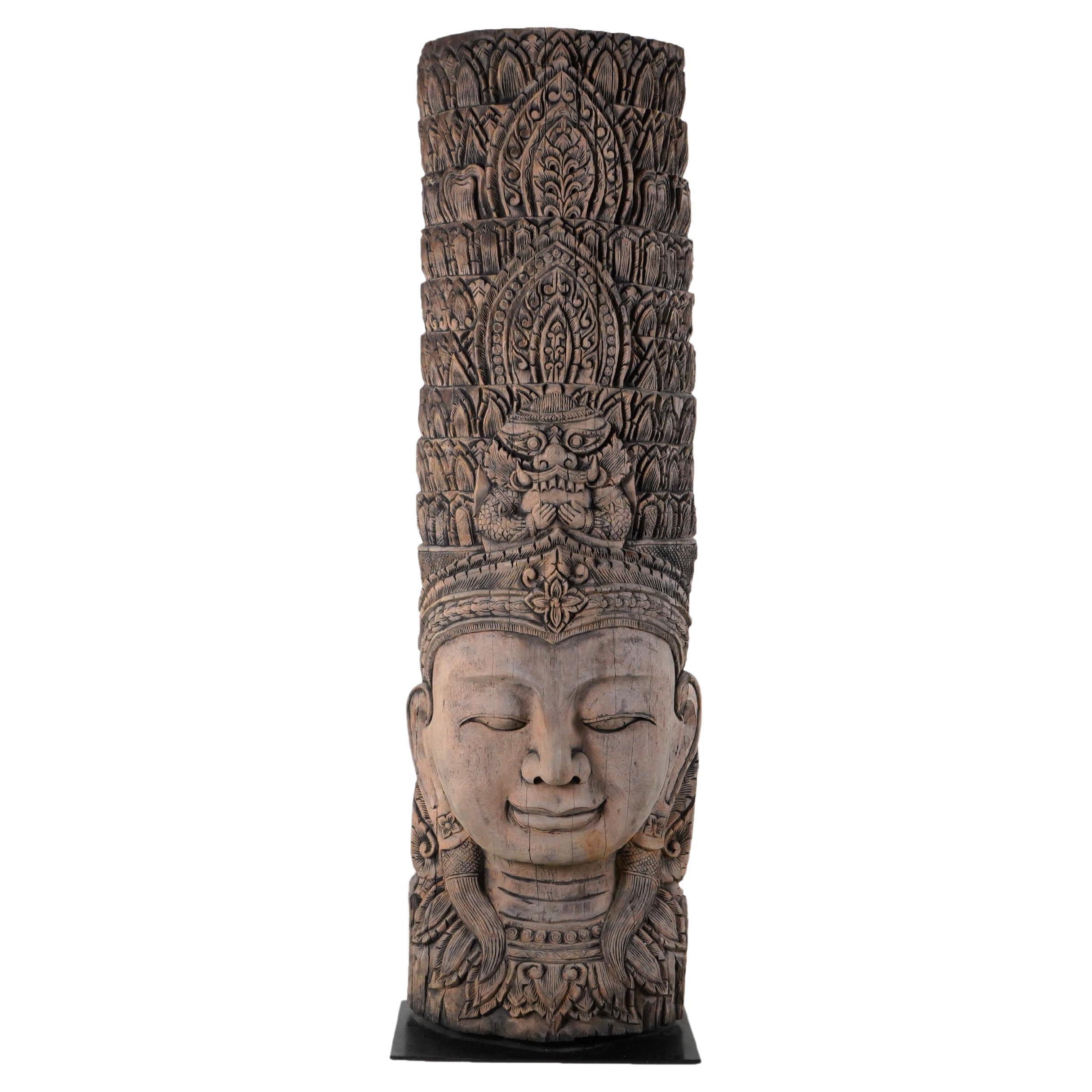 A Teak Wood Sculpture of a Cambodian Apsara Goddess For Sale