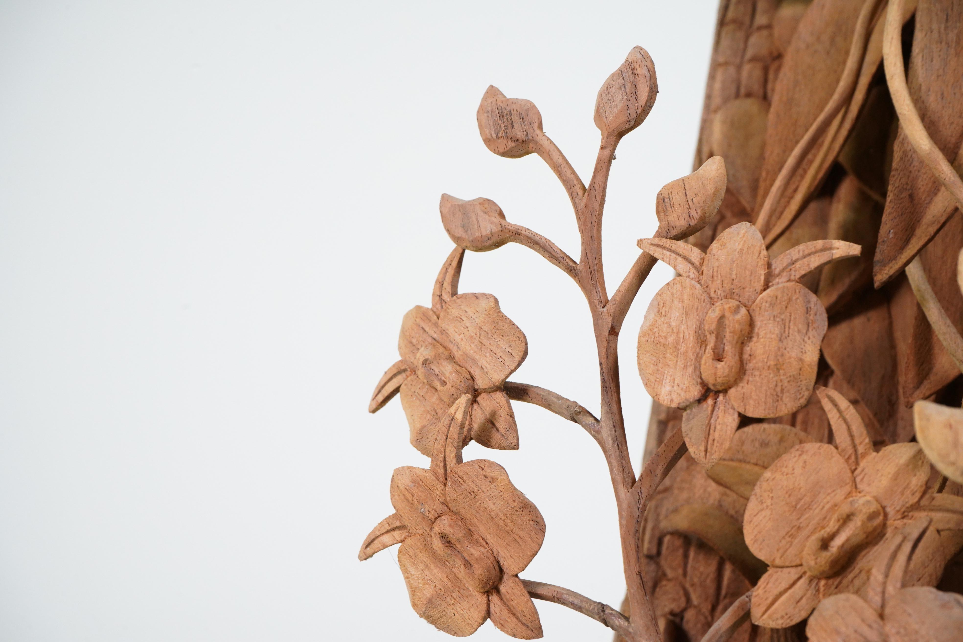 Thai A Teakwood Carving of an Orchid