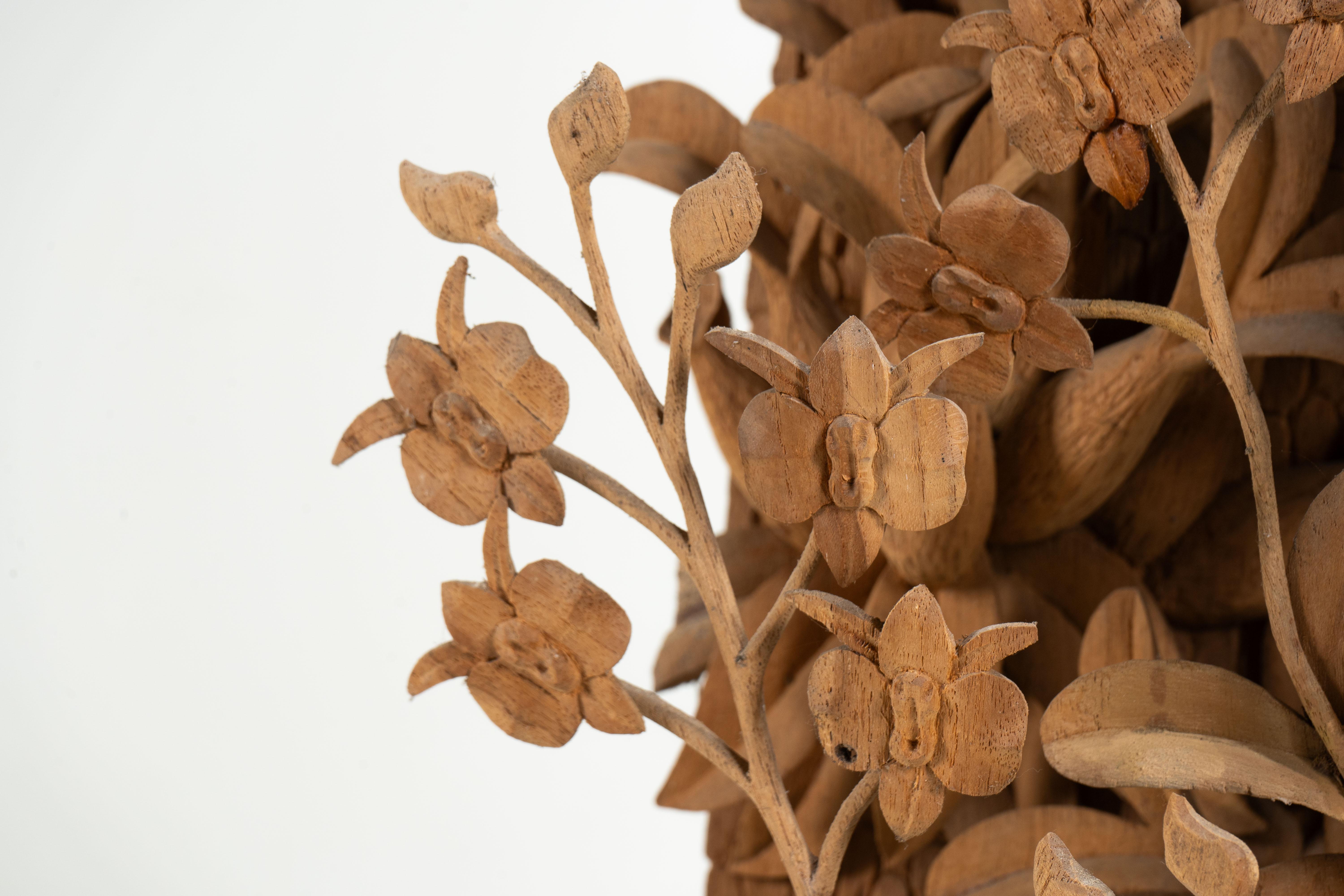 Thai A Teakwood Carving of an Orchid For Sale