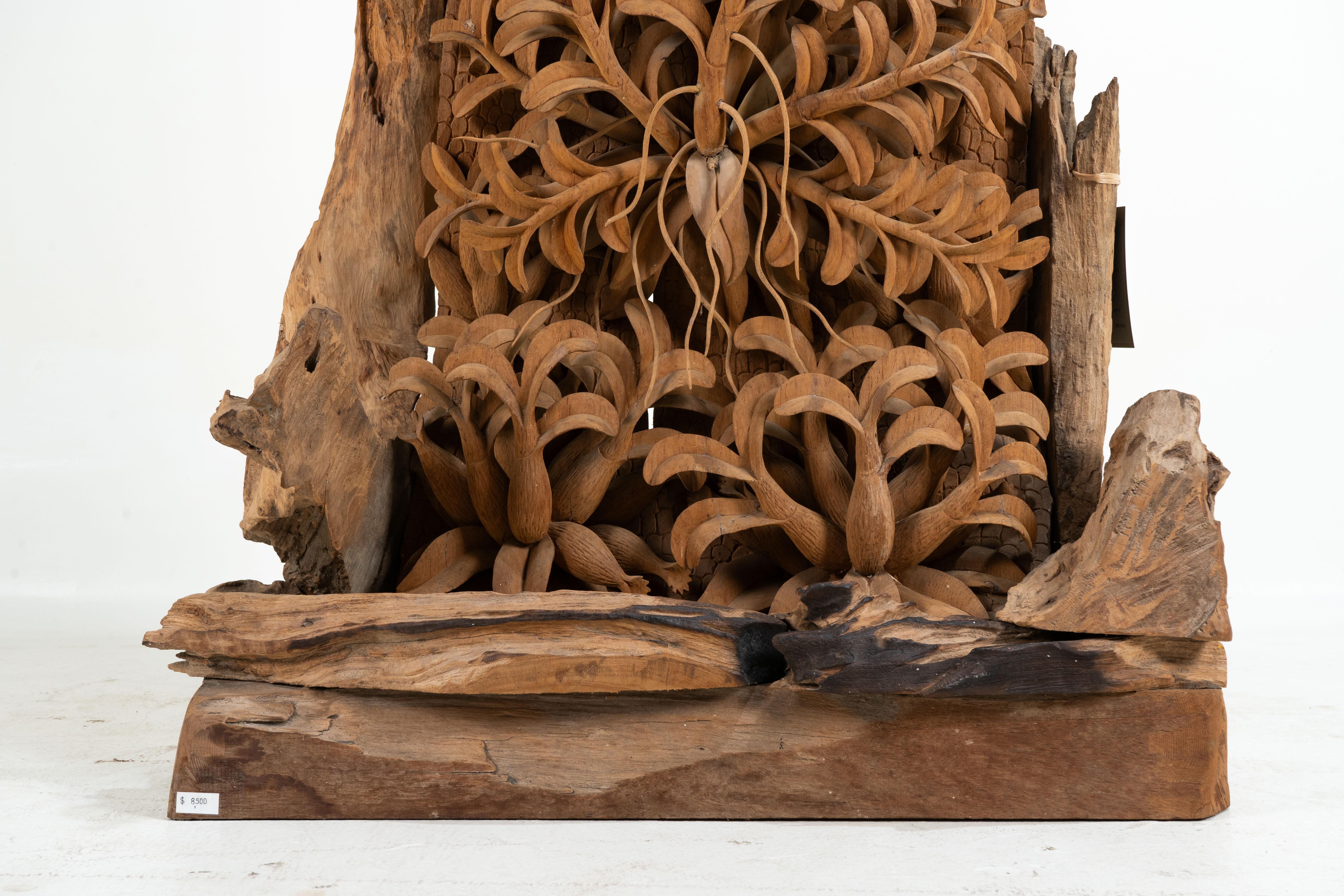 A Teakwood Carving of an Orchid For Sale 2