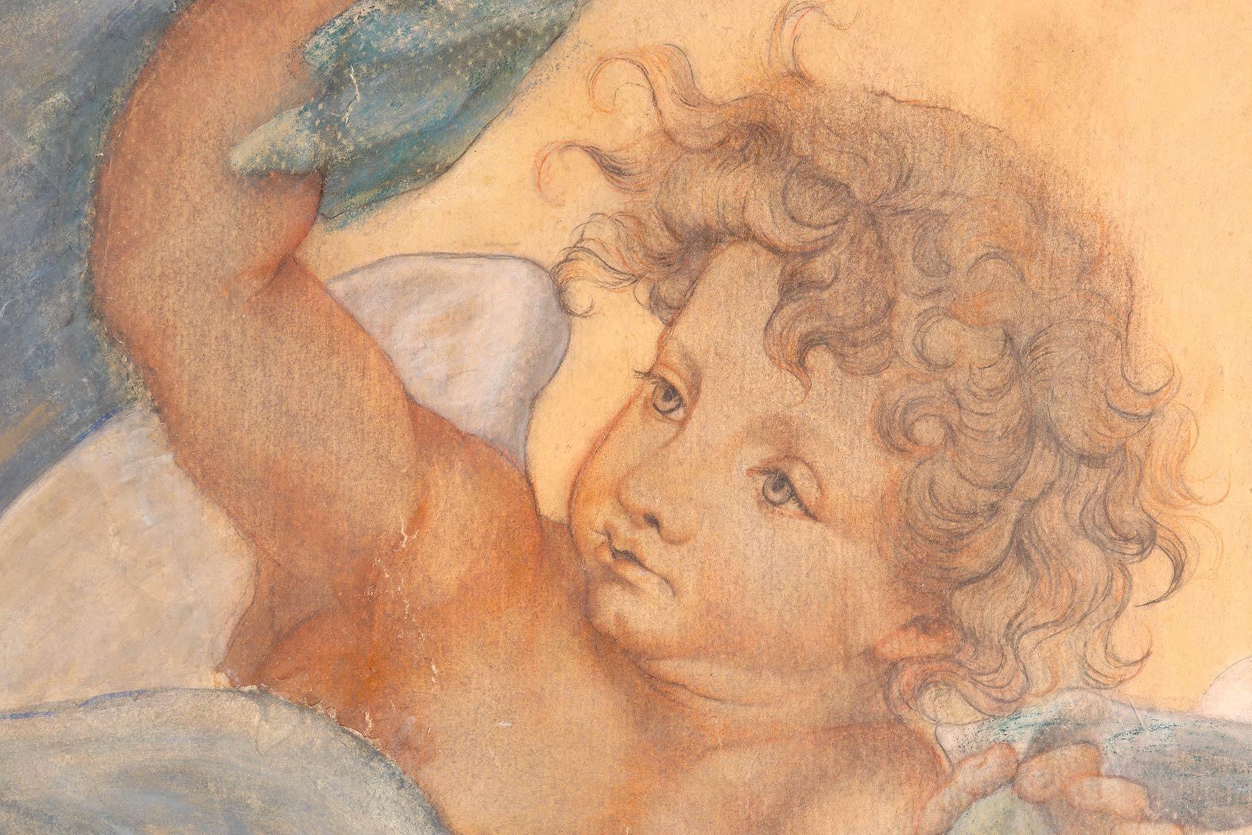 Tempera Drawing on Paper Depicting an Angel, France, 1890 In Good Condition In Milan, IT