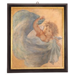 Antique Tempera Drawing on Paper Depicting an Angel, France, 1890