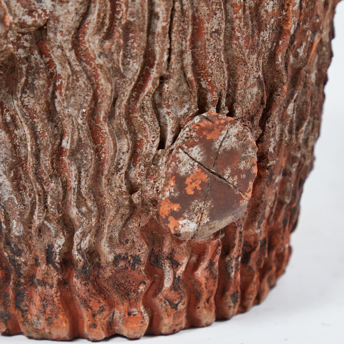 English Terracotta Pot in the Shape of a Tree Trunk 1