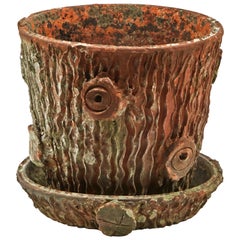 English Terracotta Pot in the Shape of a Tree Trunk