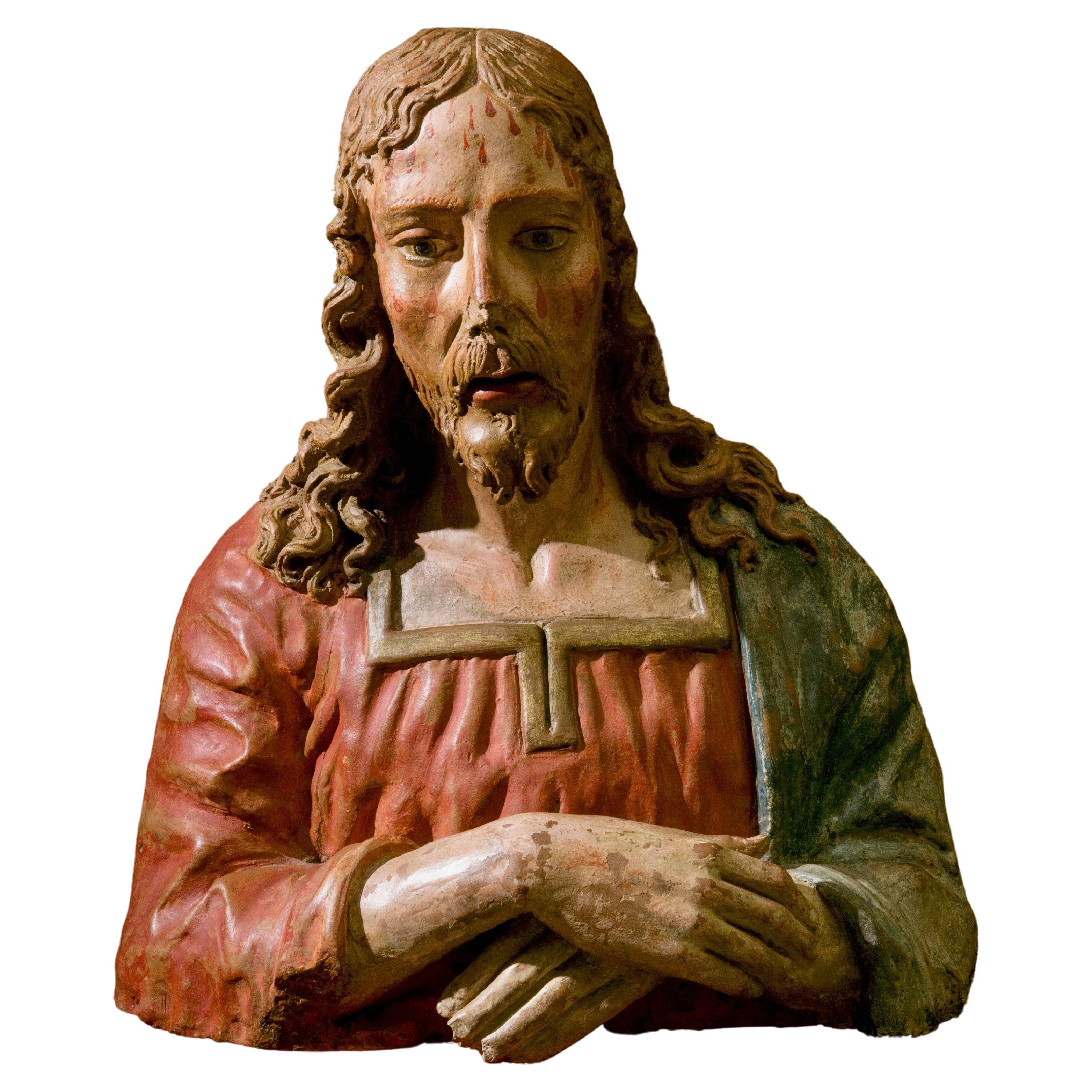 Terracotta Bust of Christ as the Redeemer, 15th Century For Sale