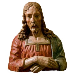 Antique Terracotta Bust of Christ as the Redeemer, 15th Century