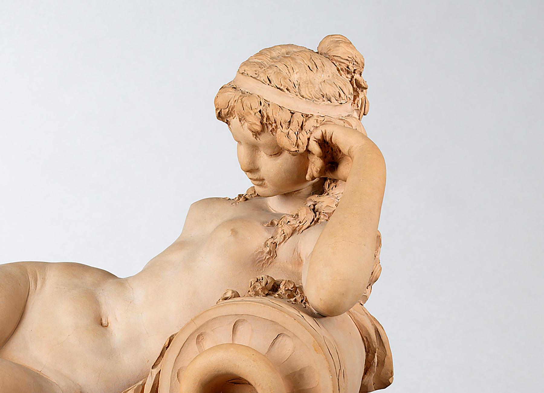 Romantic Terracotta Figure of a Reclining Nymph, by Claude Michel Clodion For Sale