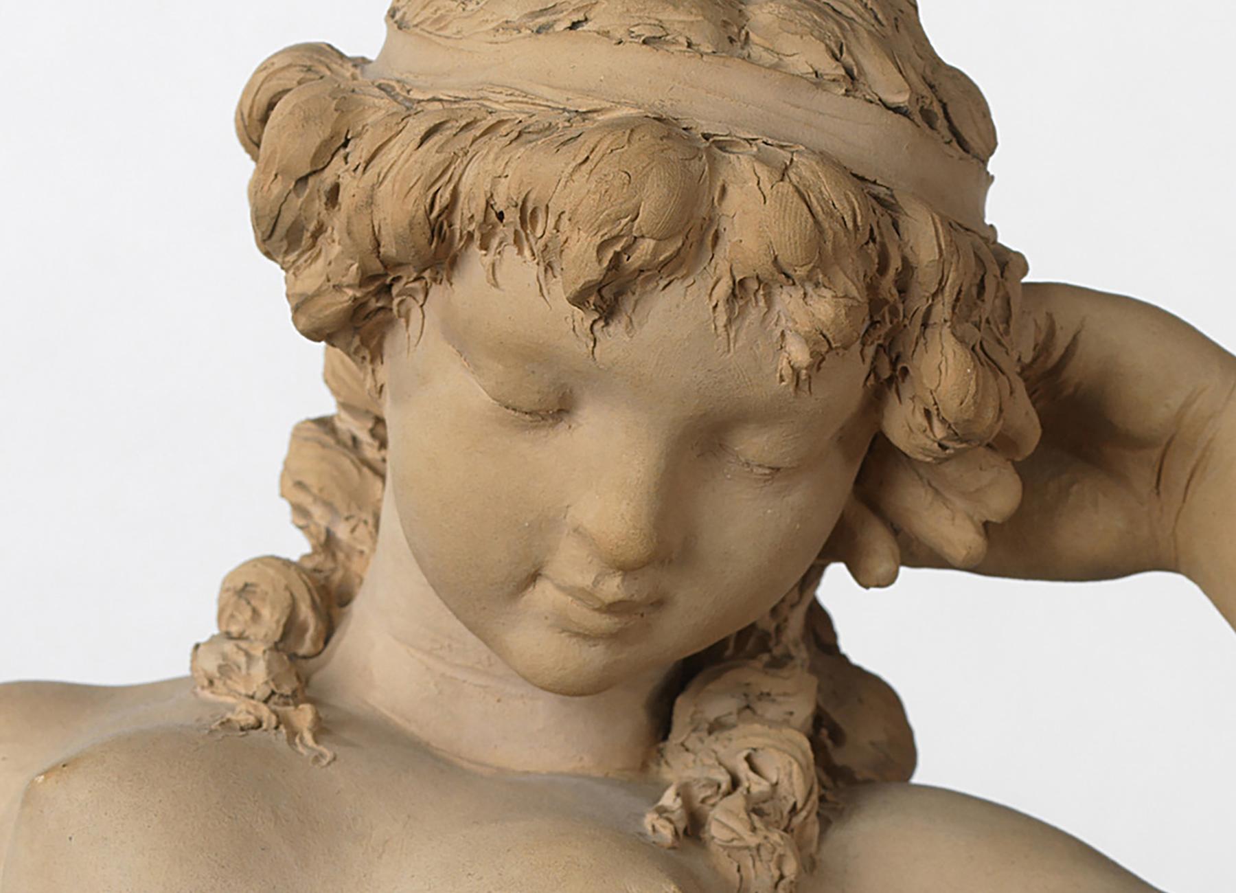 Hand-Carved Terracotta Figure of a Reclining Nymph, by Claude Michel Clodion For Sale